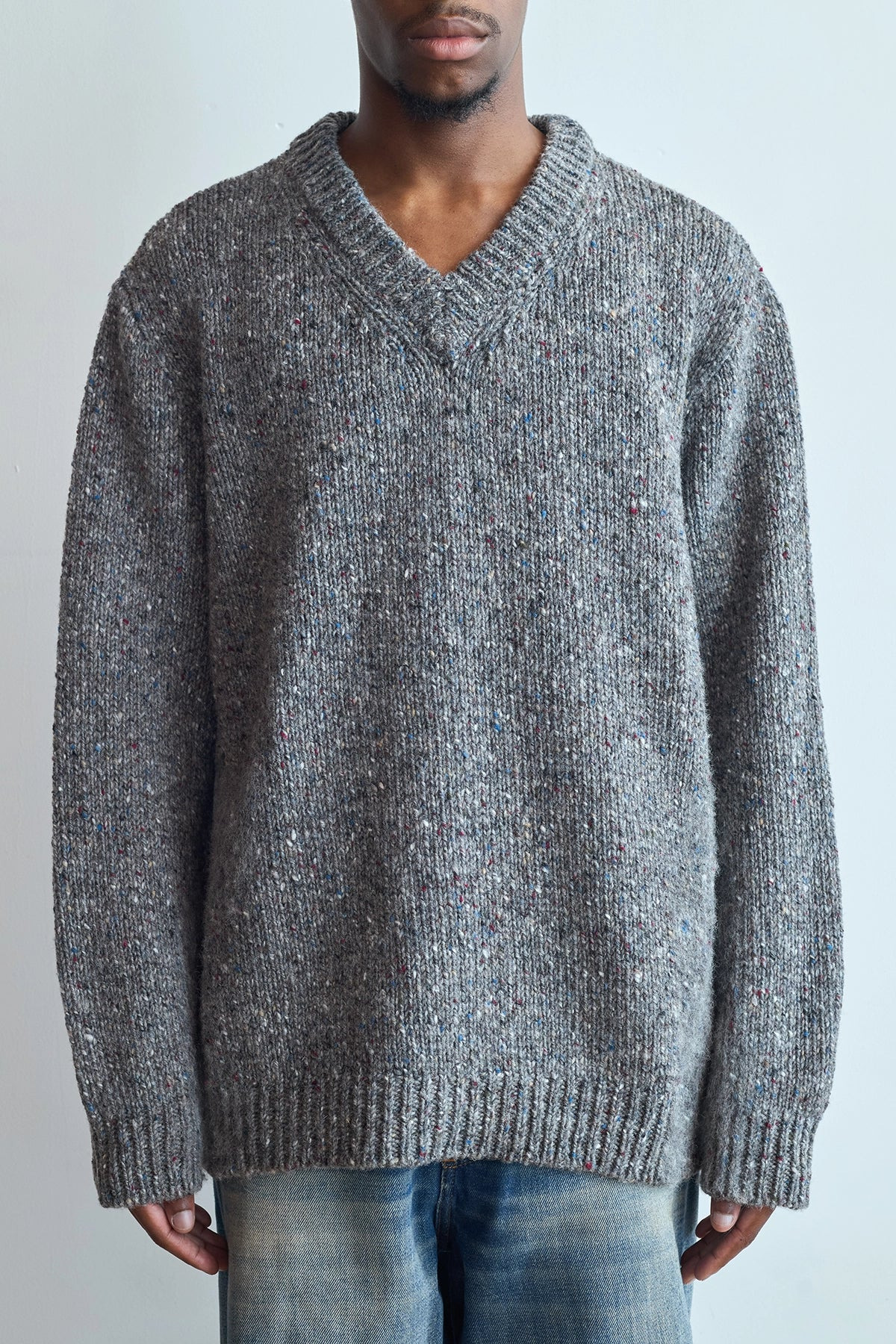 Maison Margiela V-Neck Mélange Sweater Grey - 4
