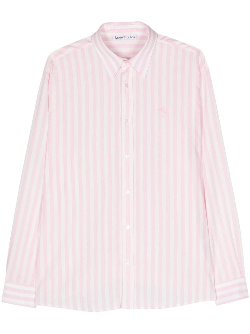 logo-embroidered striped shirt - 1