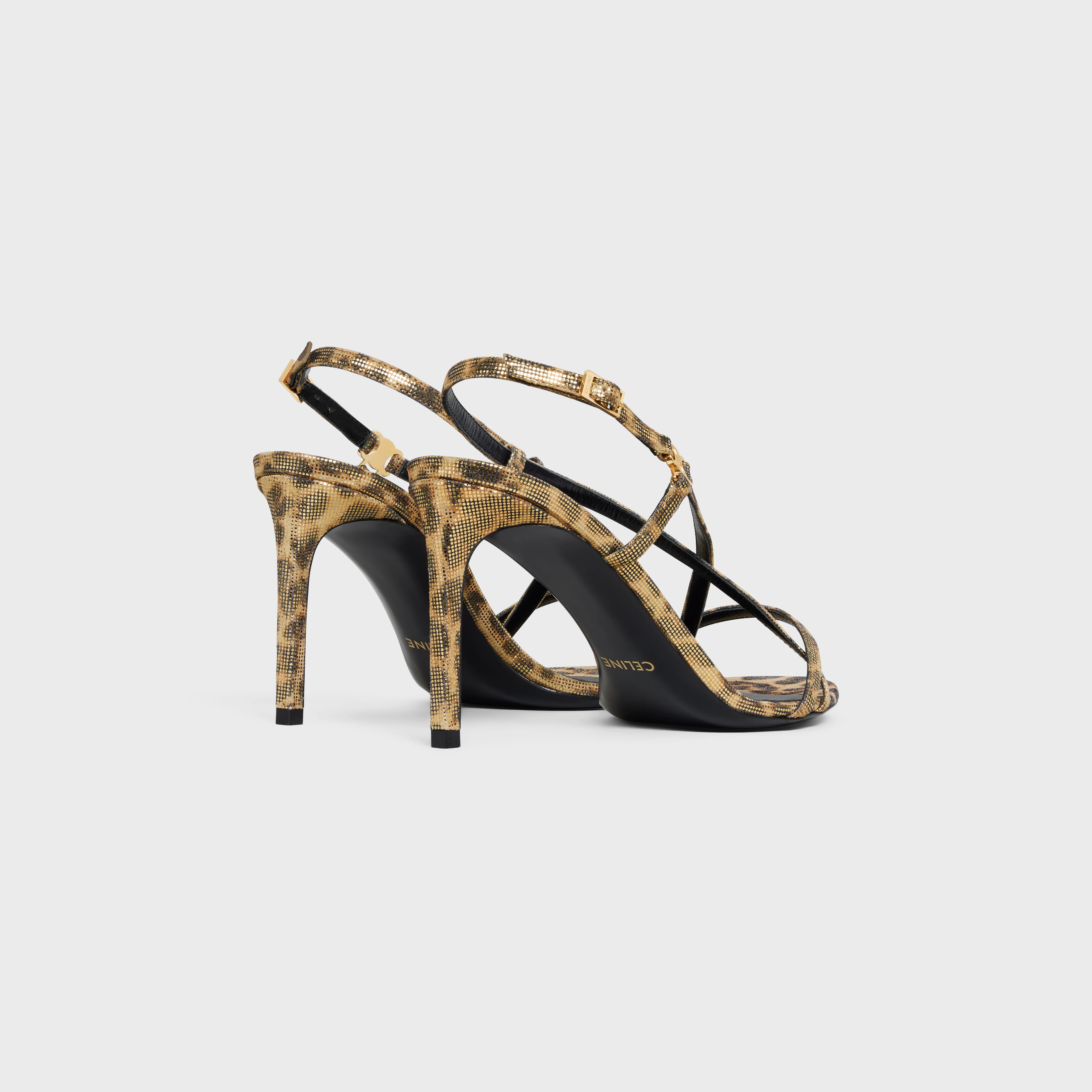 CELINE SOIR CRISS CROSS SANDAL WITH TRIOMPHE in LEOPARD PRINTED LAMINATED SUEDE CALFSKIN - 3