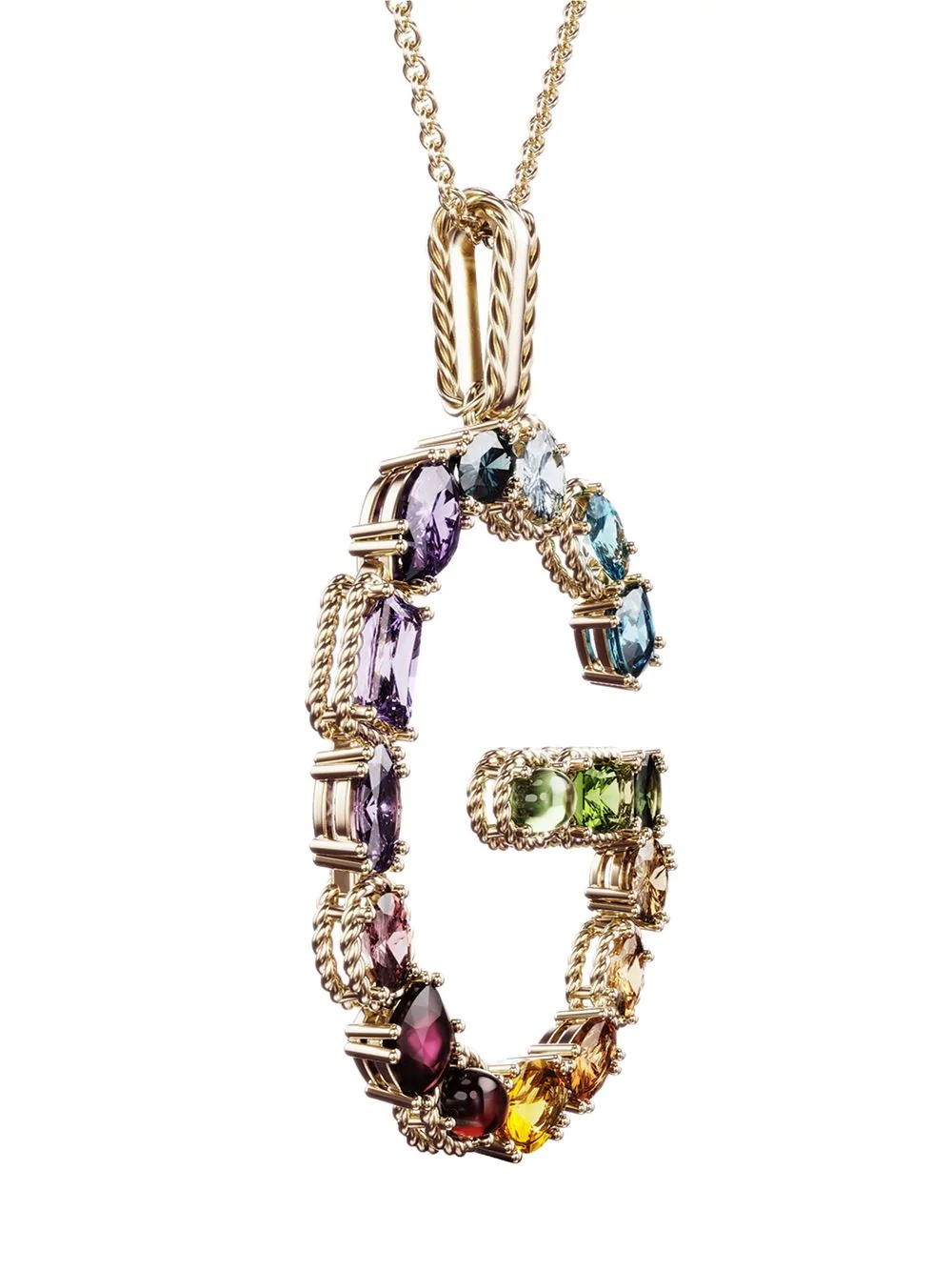 18kt yellow gold initial G gemstone necklace - 3