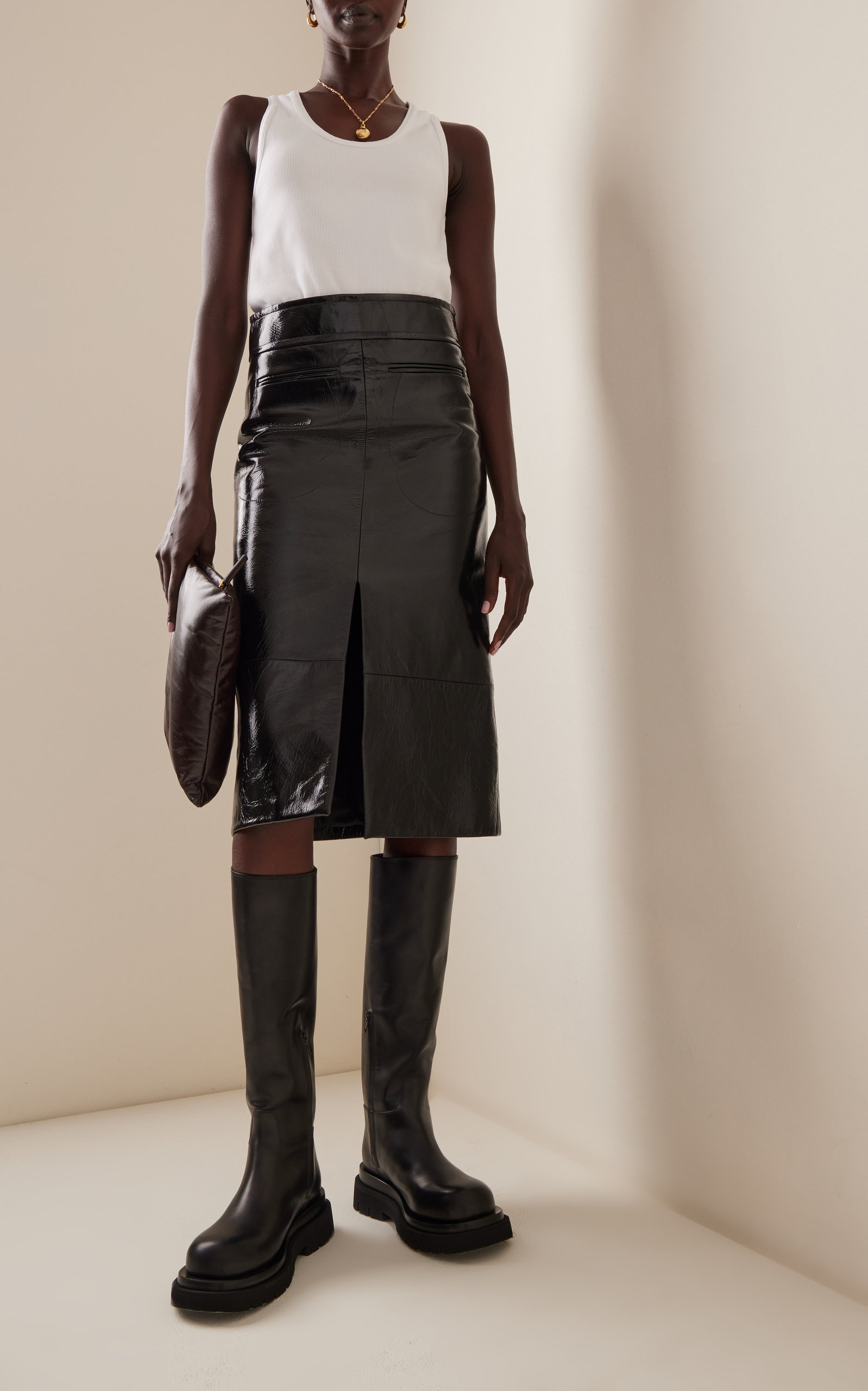 Lug-Sole Leather Knee Boots black - 2