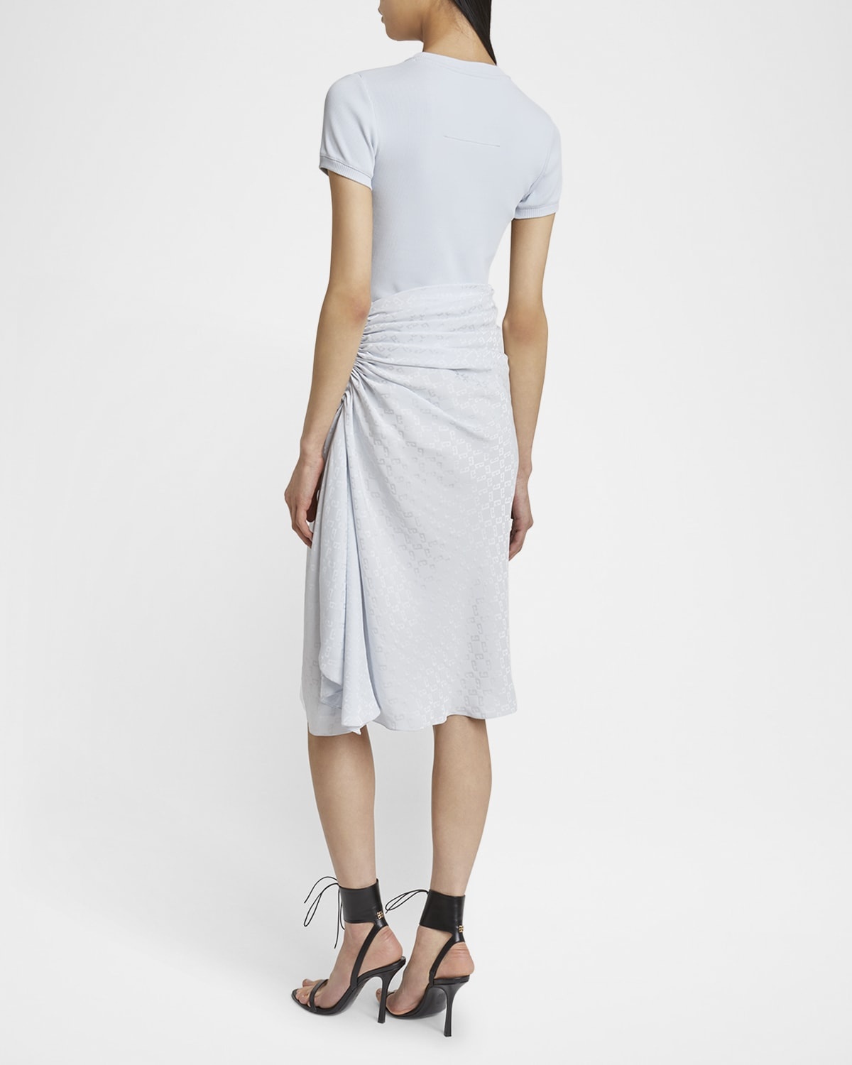 Ruched Monogram Draped Silk Midi Dress - 3