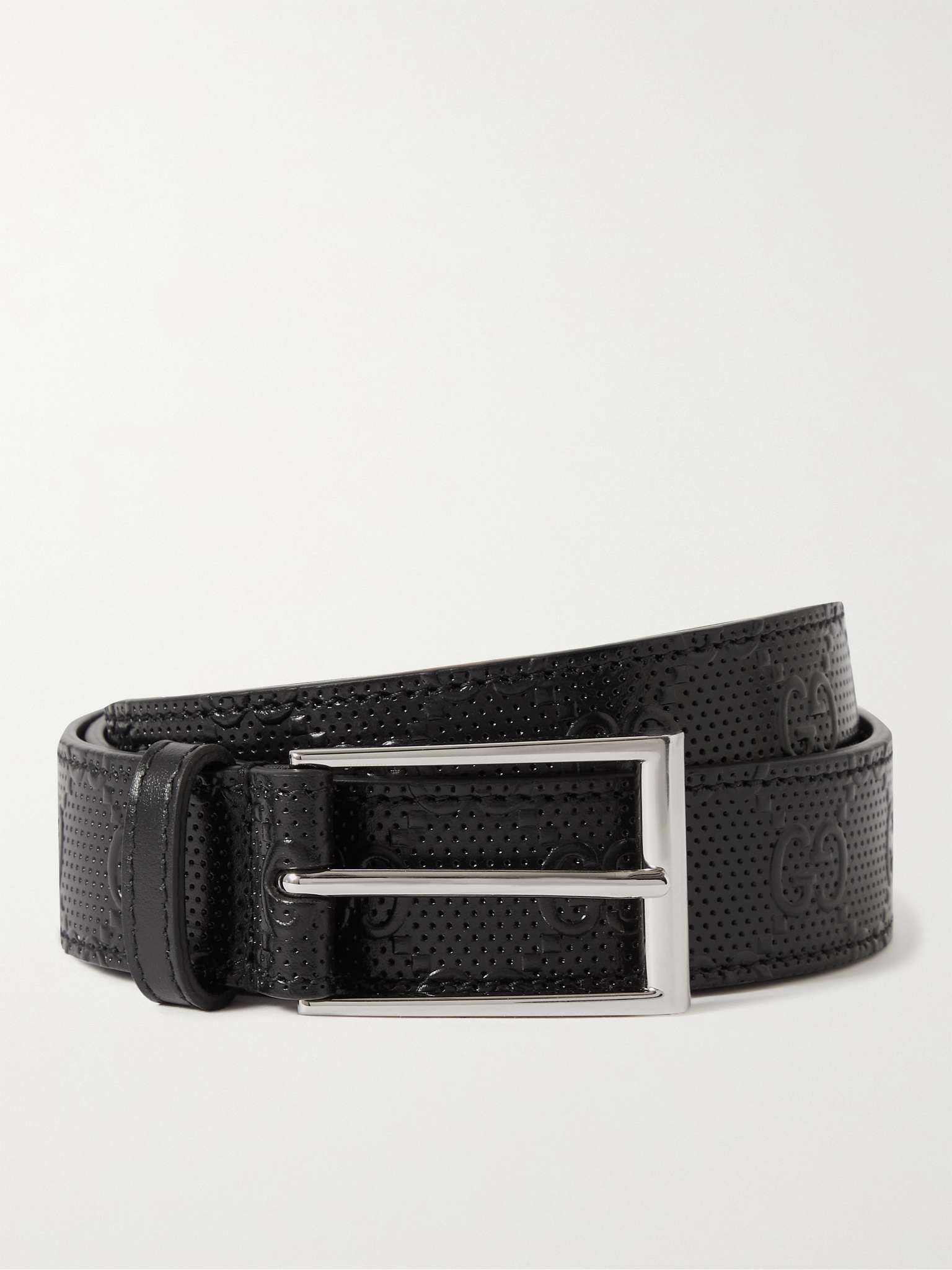 3cm Logo-Embossed Perforated Leather Belt - 1