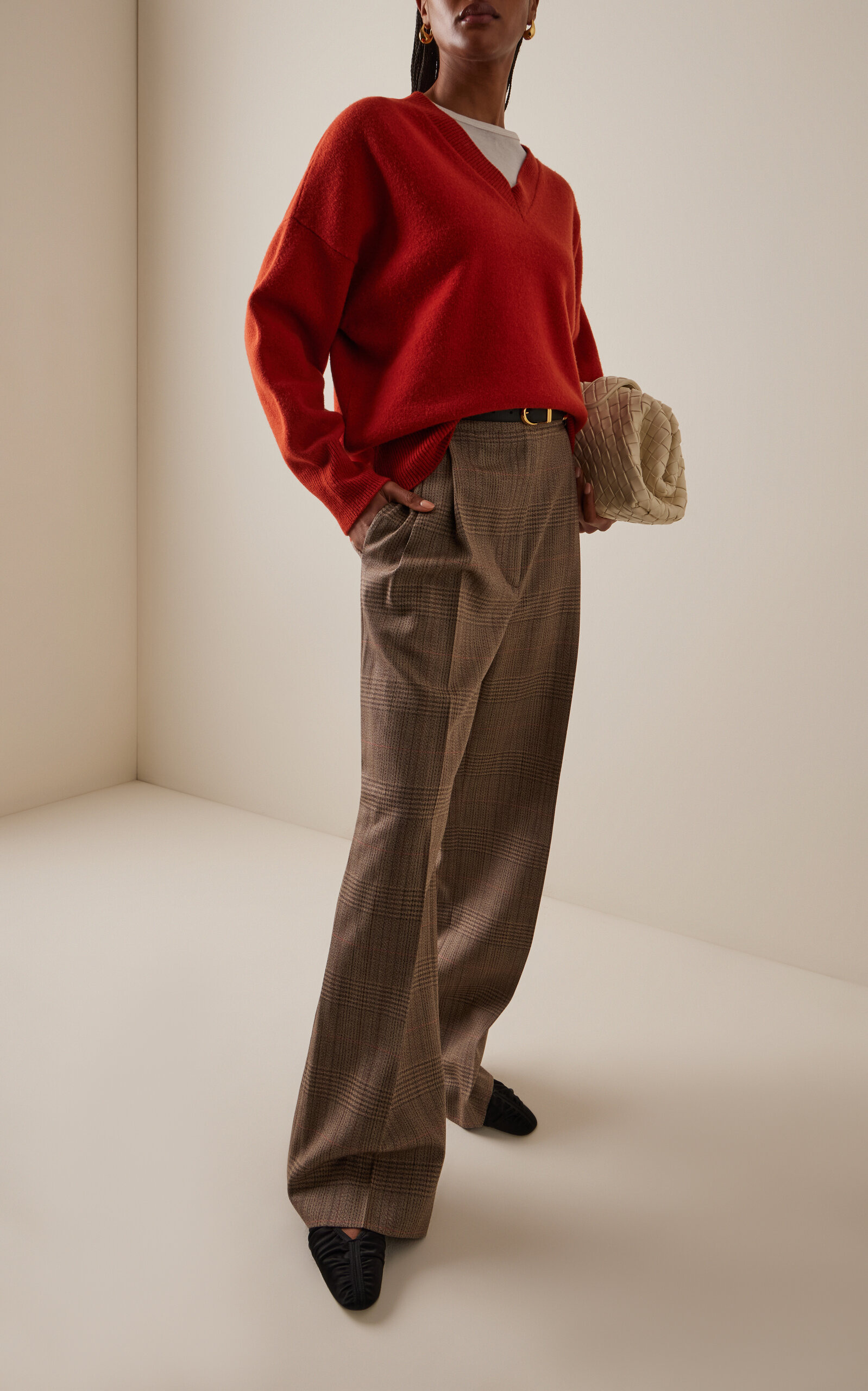 Prince of Wales Checked Mid-Rise Wool Trousers brown - 2
