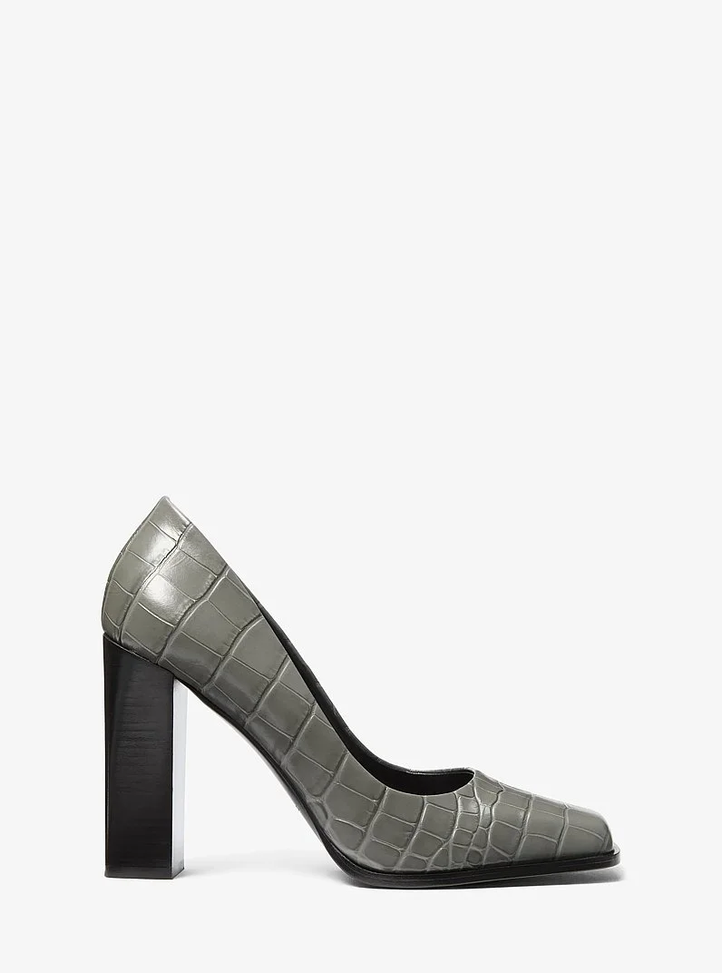 Jeanne Crocodile Embossed Leather Pump - 1