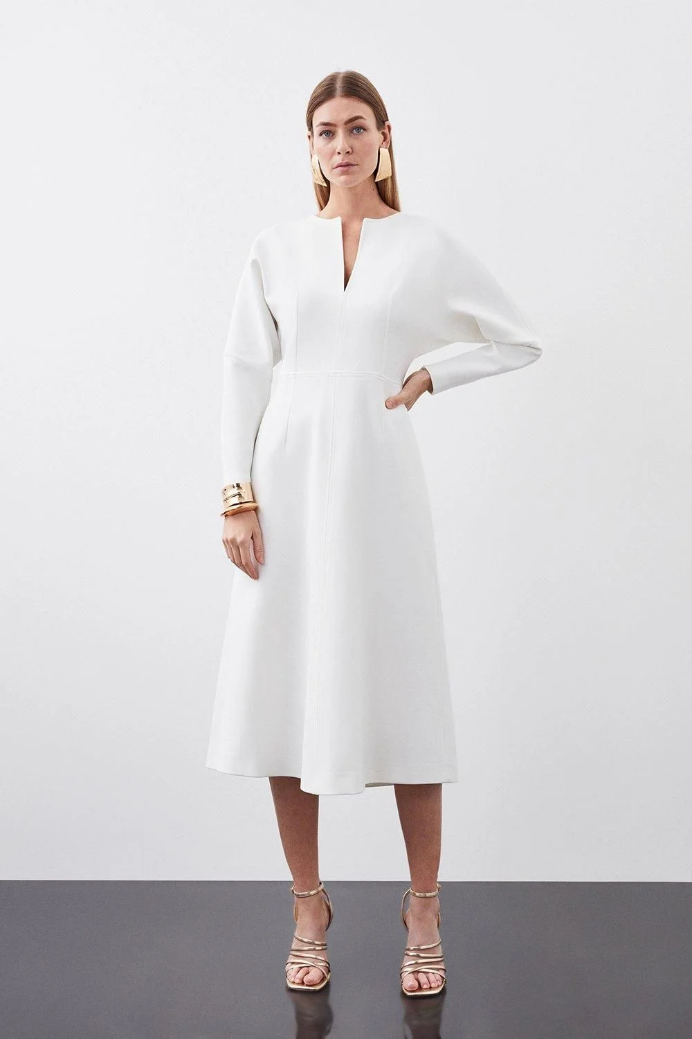 Structured Crepe Tailored Keyhole Rounded A Line Midaxi Dress - 1