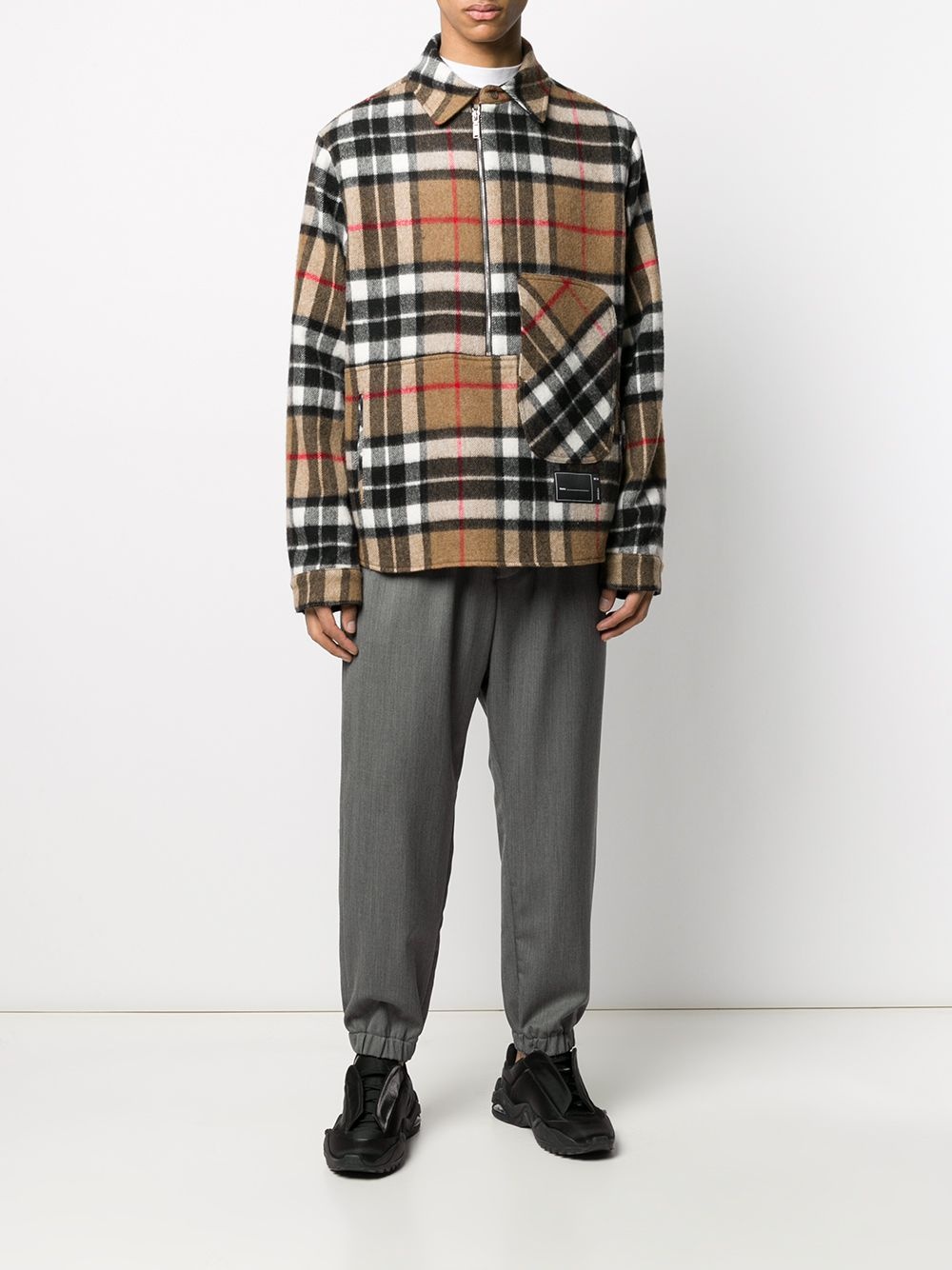 checked half-zip wool shirt - 2