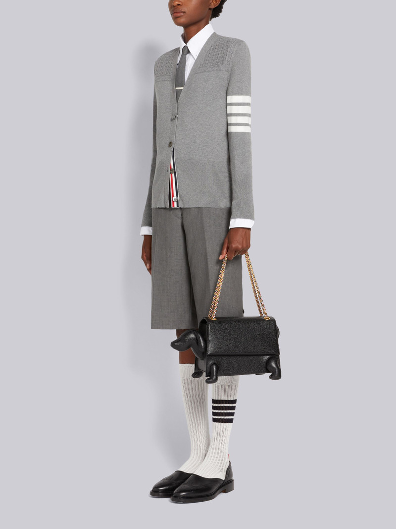 Black Pebble Grain Leather Stripe Grosgrain Chain Hector Flap Bag 6