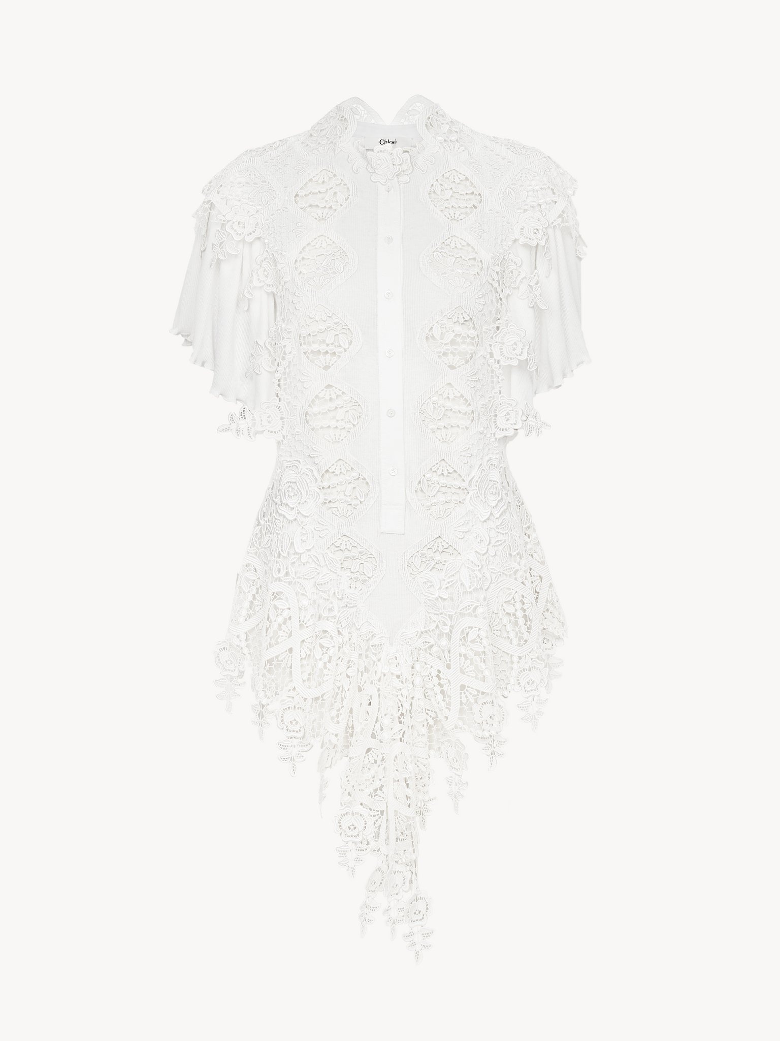 FITTED MINI DRESS IN GUIPURE LACE COTTON MIX - 2
