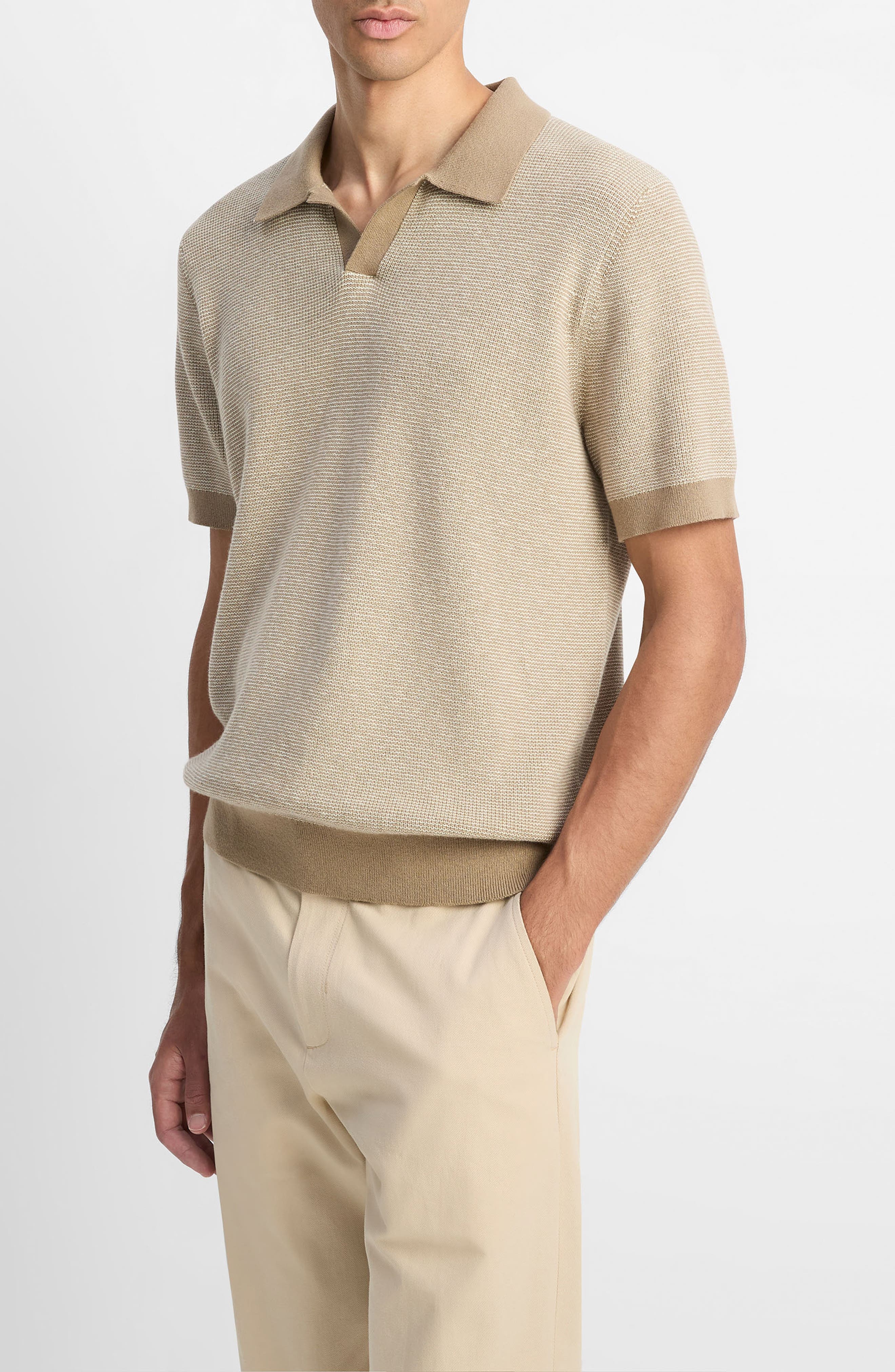 Vince Contrast Trim Johnny Collar Polo Sweater in Canyon/Horchata at Nordstrom - 2