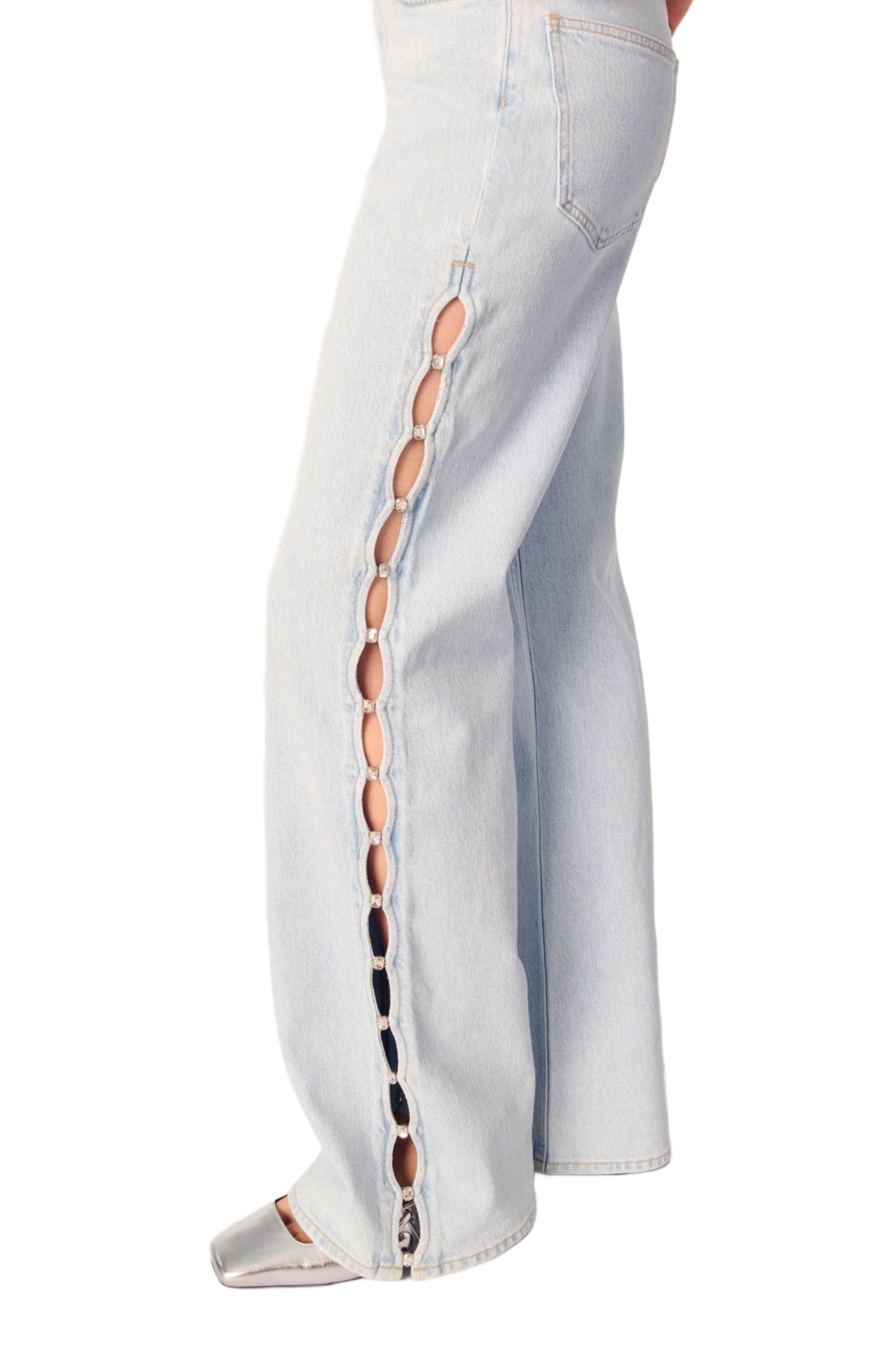 maje Wide-leg rhinestone cutaway jeans in Blue Sky at Nordstrom - 5