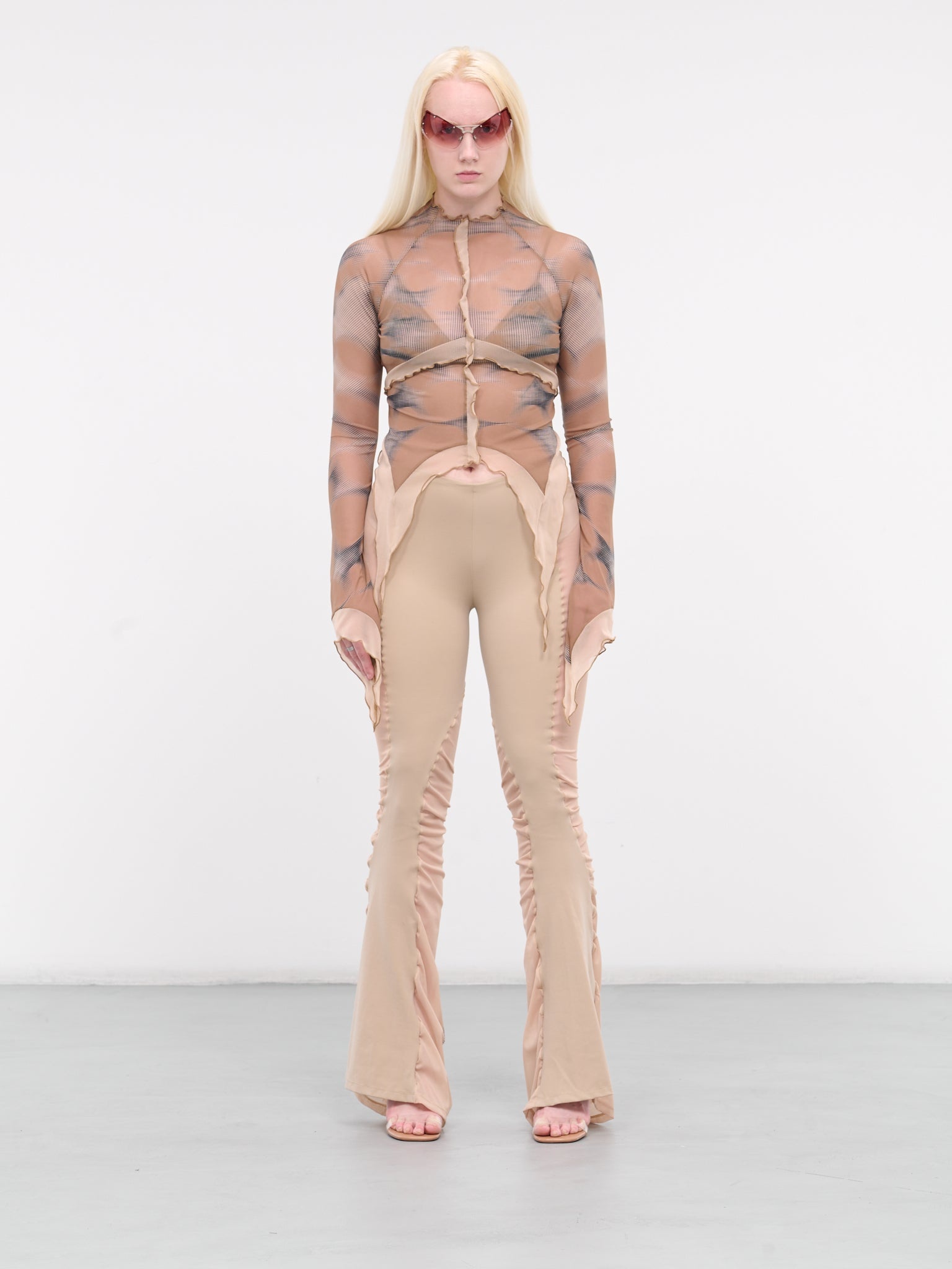 Mesh Paneled Flare Trousers - 6