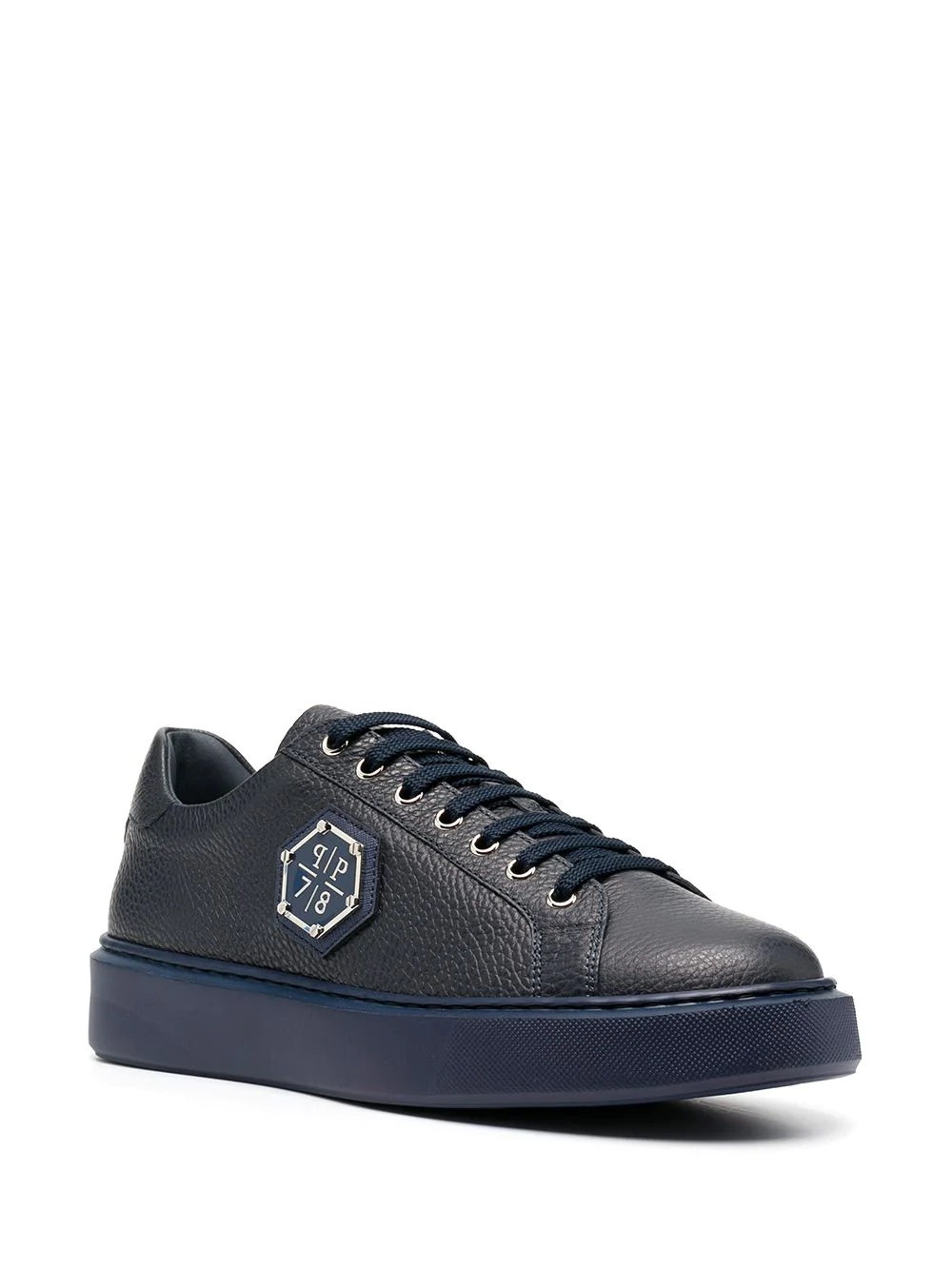 grained leather sneakers - 2