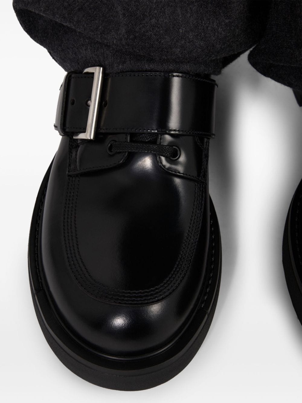 brushed leather buckled derby shoes - 6