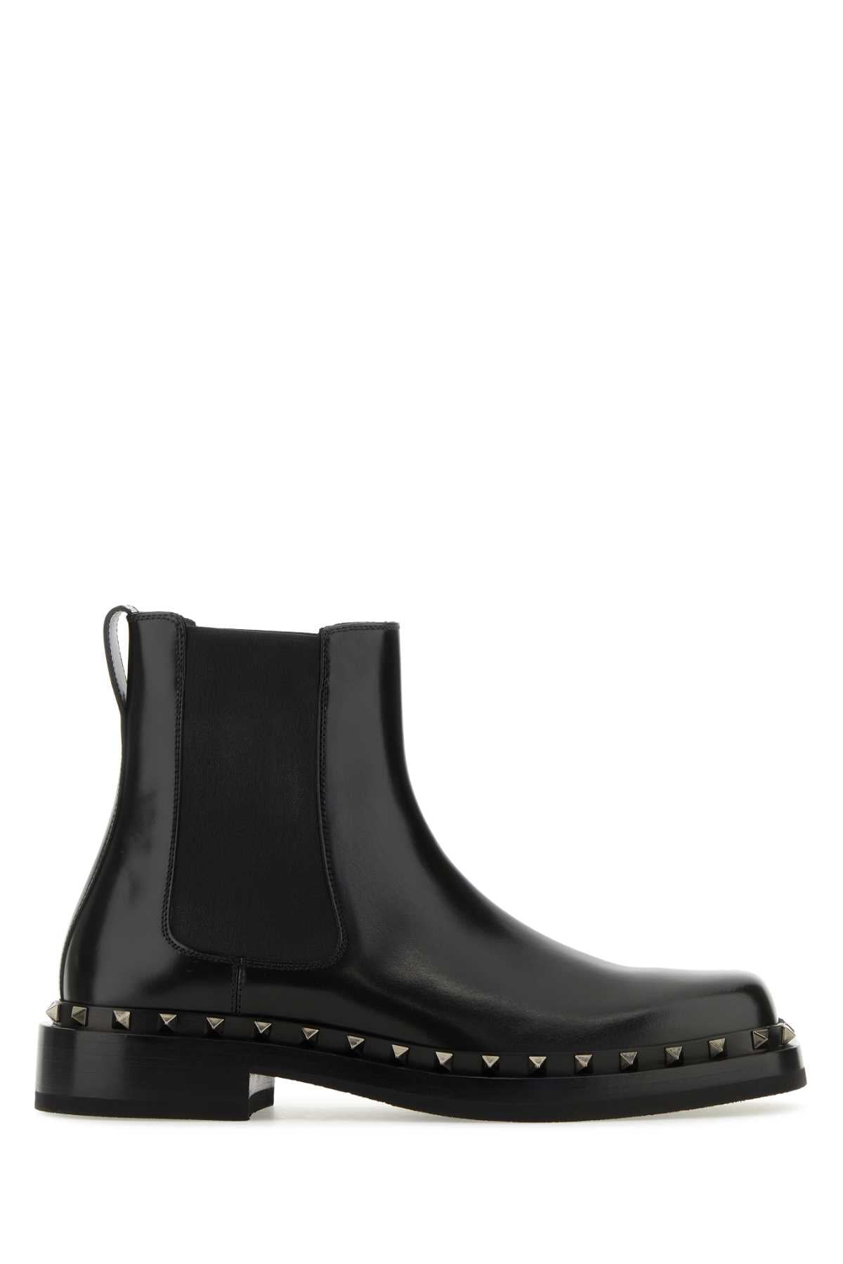 Valentino Garavani Men Black Leather Rockstud M-Way Ankle Boots - 1