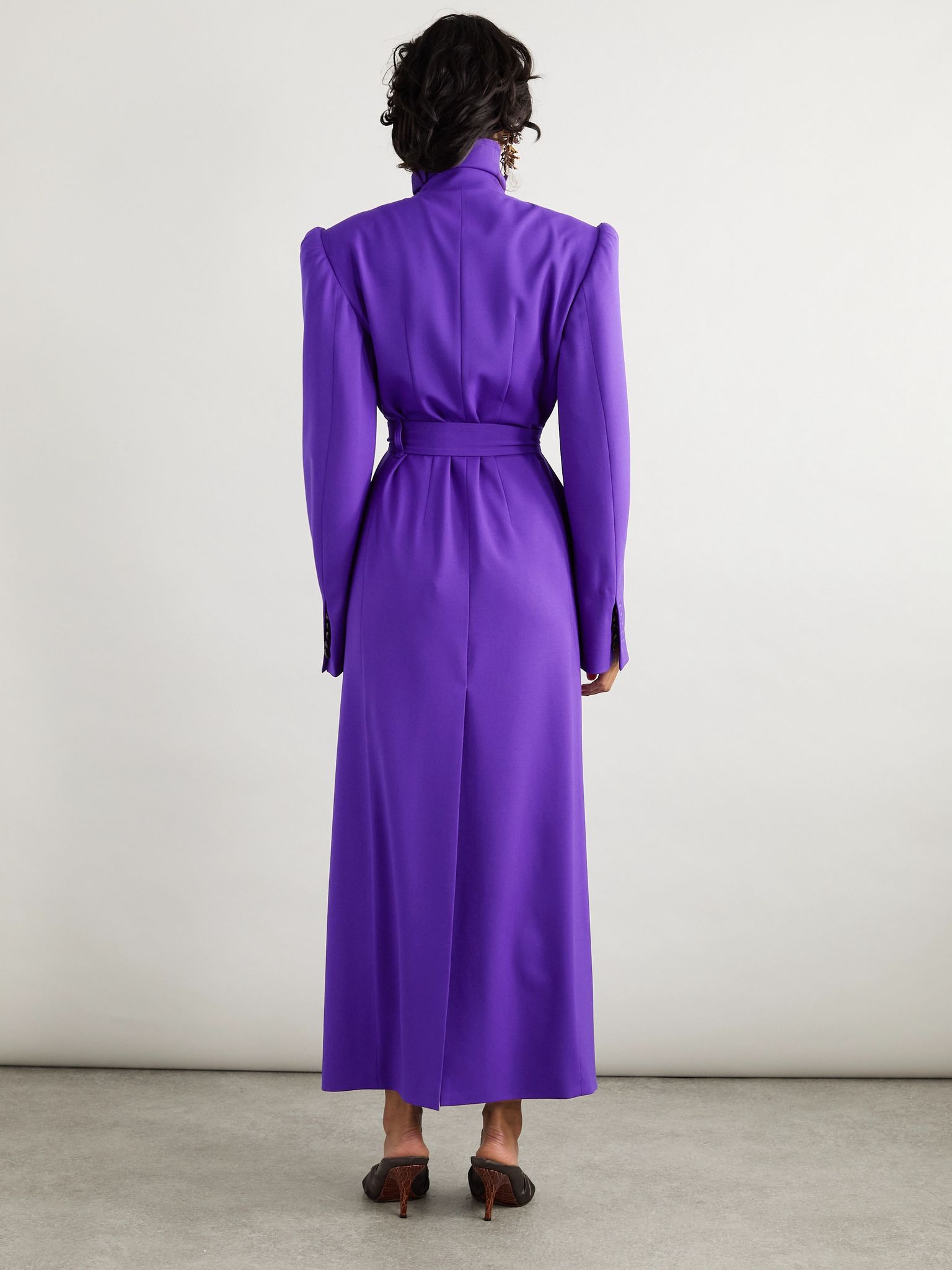 Double-breasted belted wool-blend coat Purple - 4