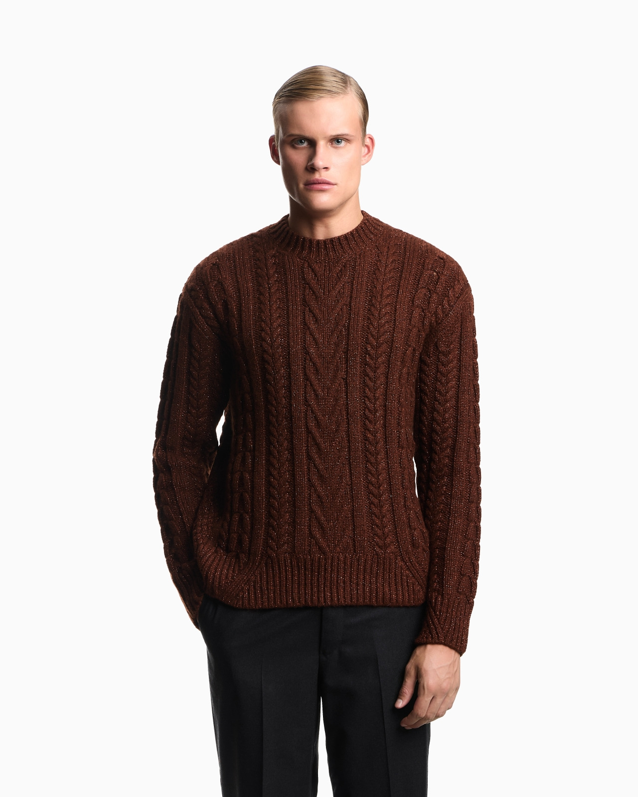 CABLE-KNIT JUMPER IN A WOOL AND LUREX BLEND - 4