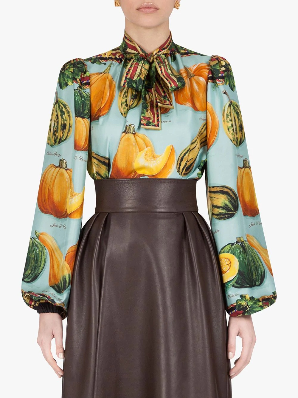 pumpkin-print twill blouse - 3