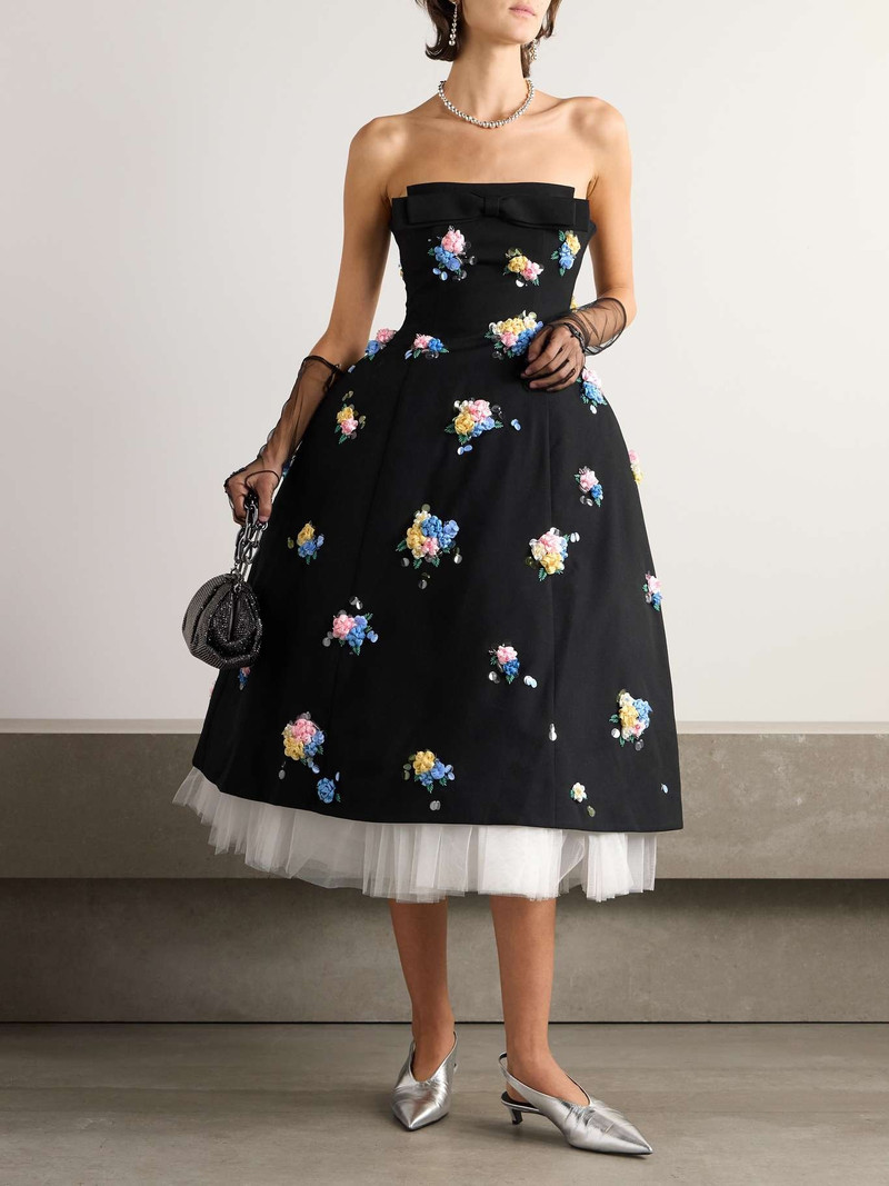 SHUSHU/TONG Strapless bow-detailed embellished twill midi dress outlook