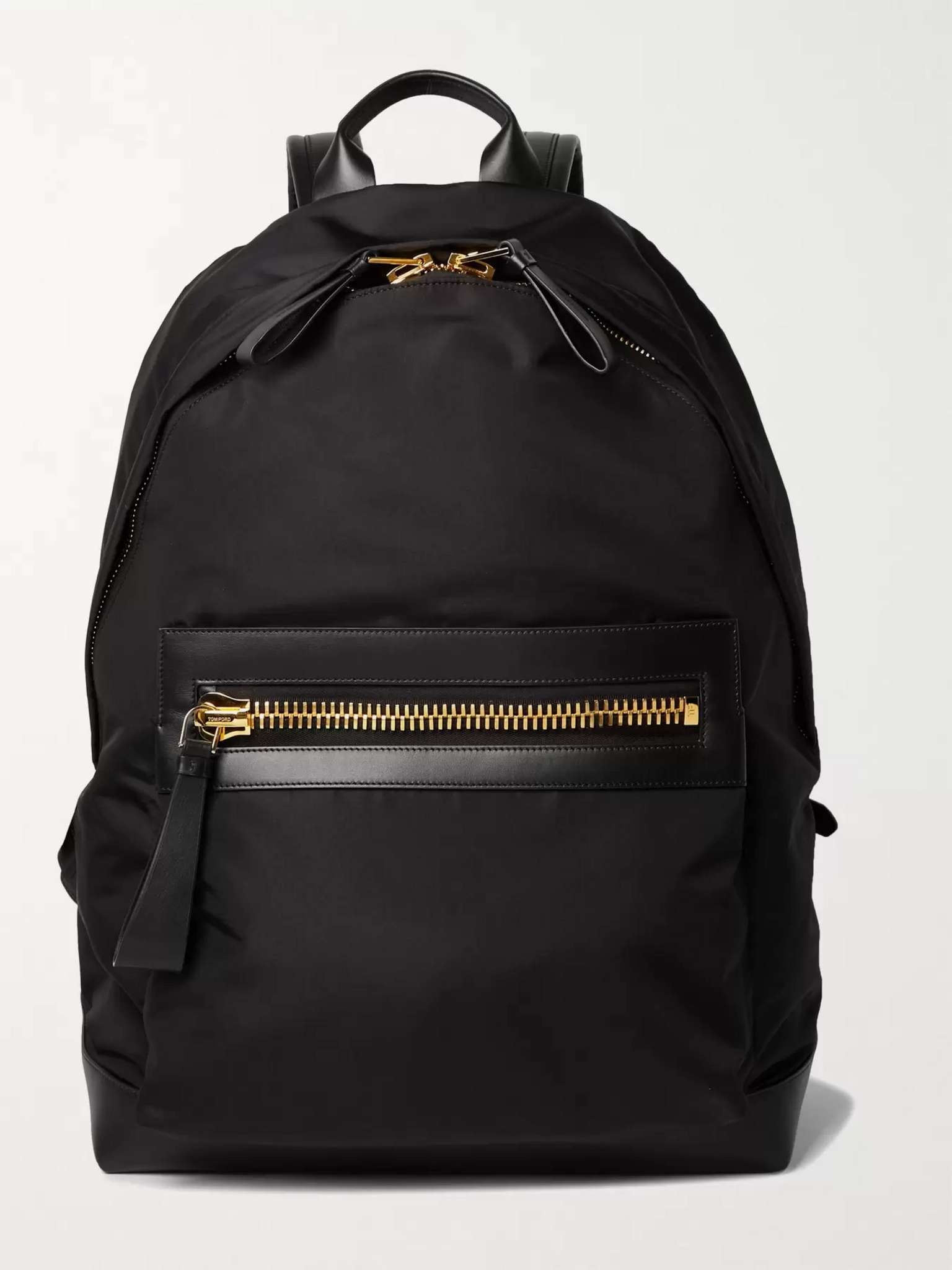 Large Leather-Trimmed Nylon Backpack - 1