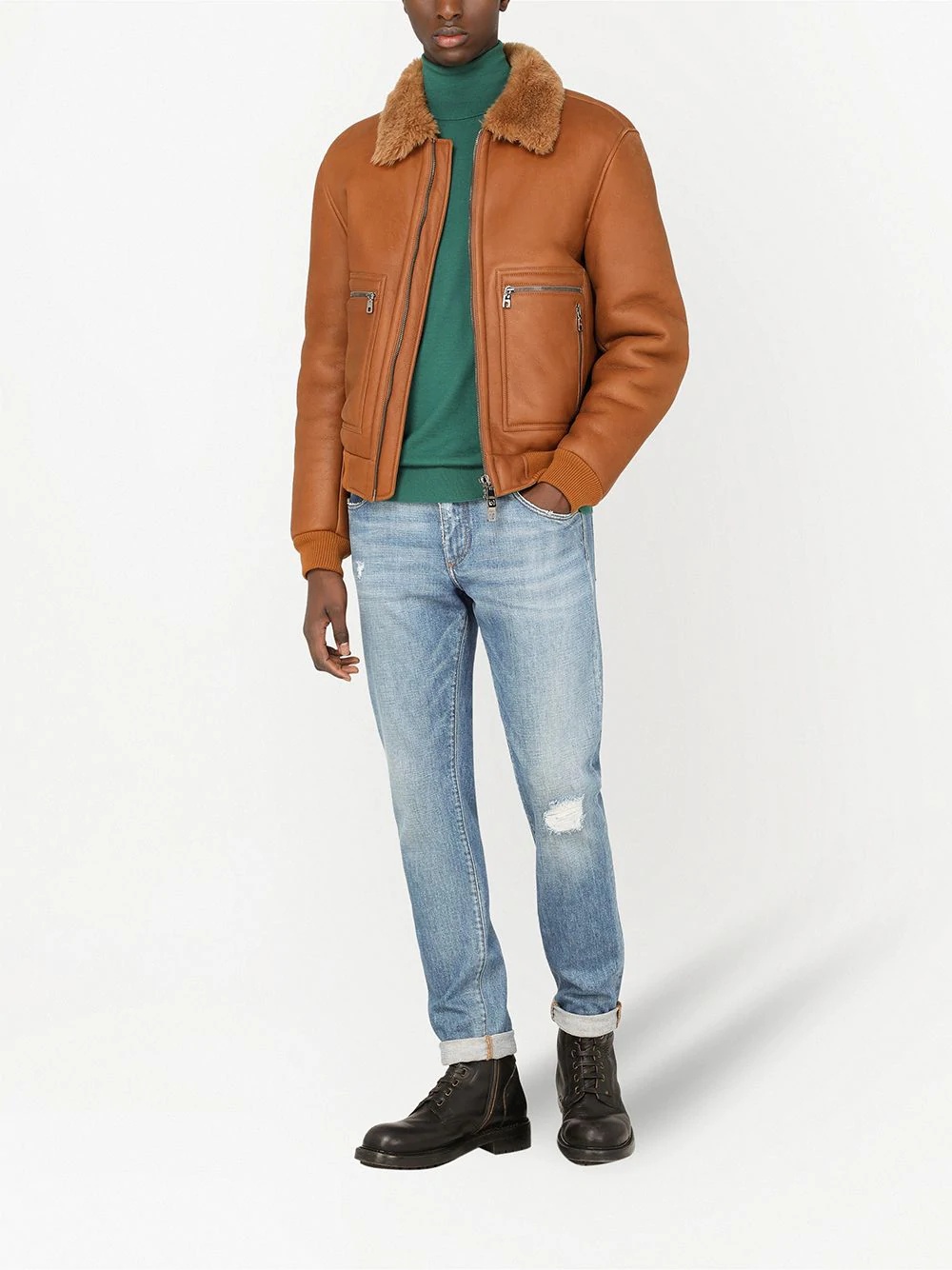 shearling lined bomber jacket - 2