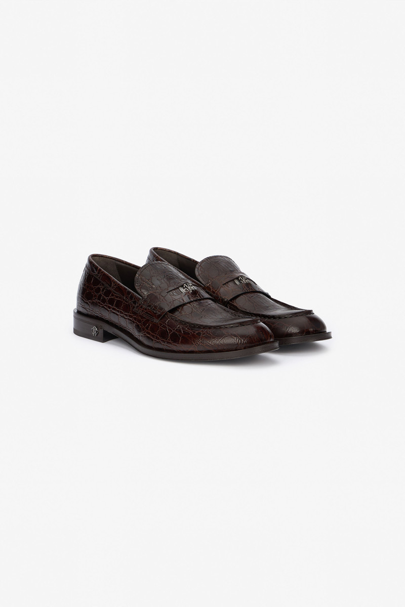 Brown Leather Loafers with Crocodile Effect 2
