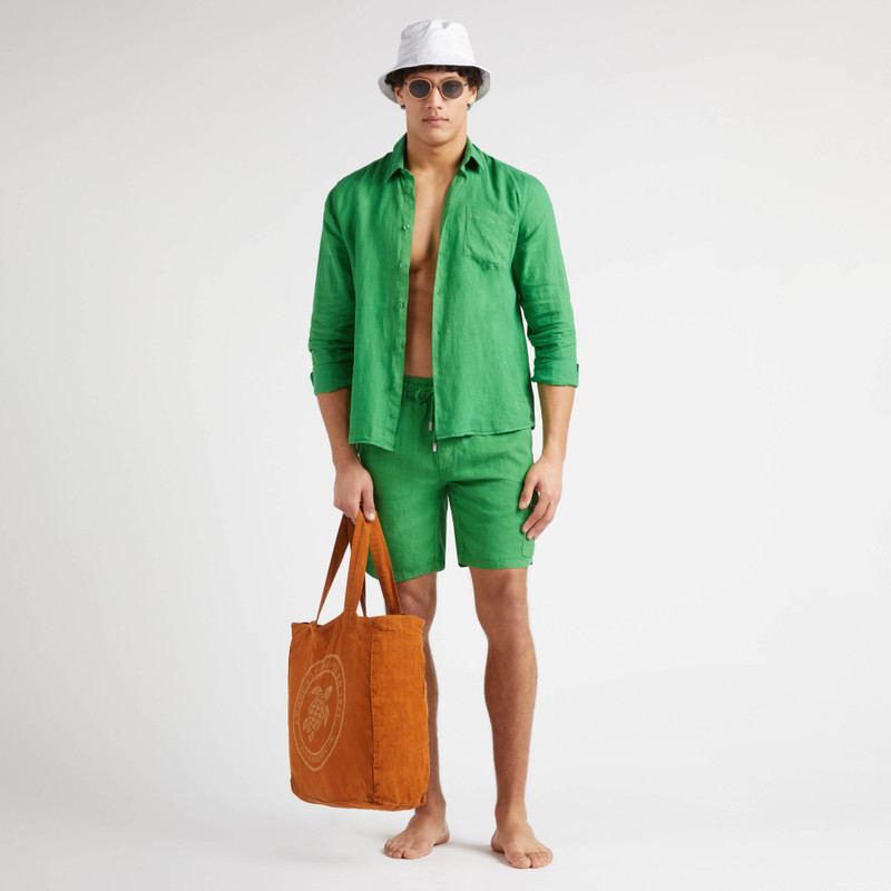 Men Linen Bermuda Shorts Cargo Pockets 5