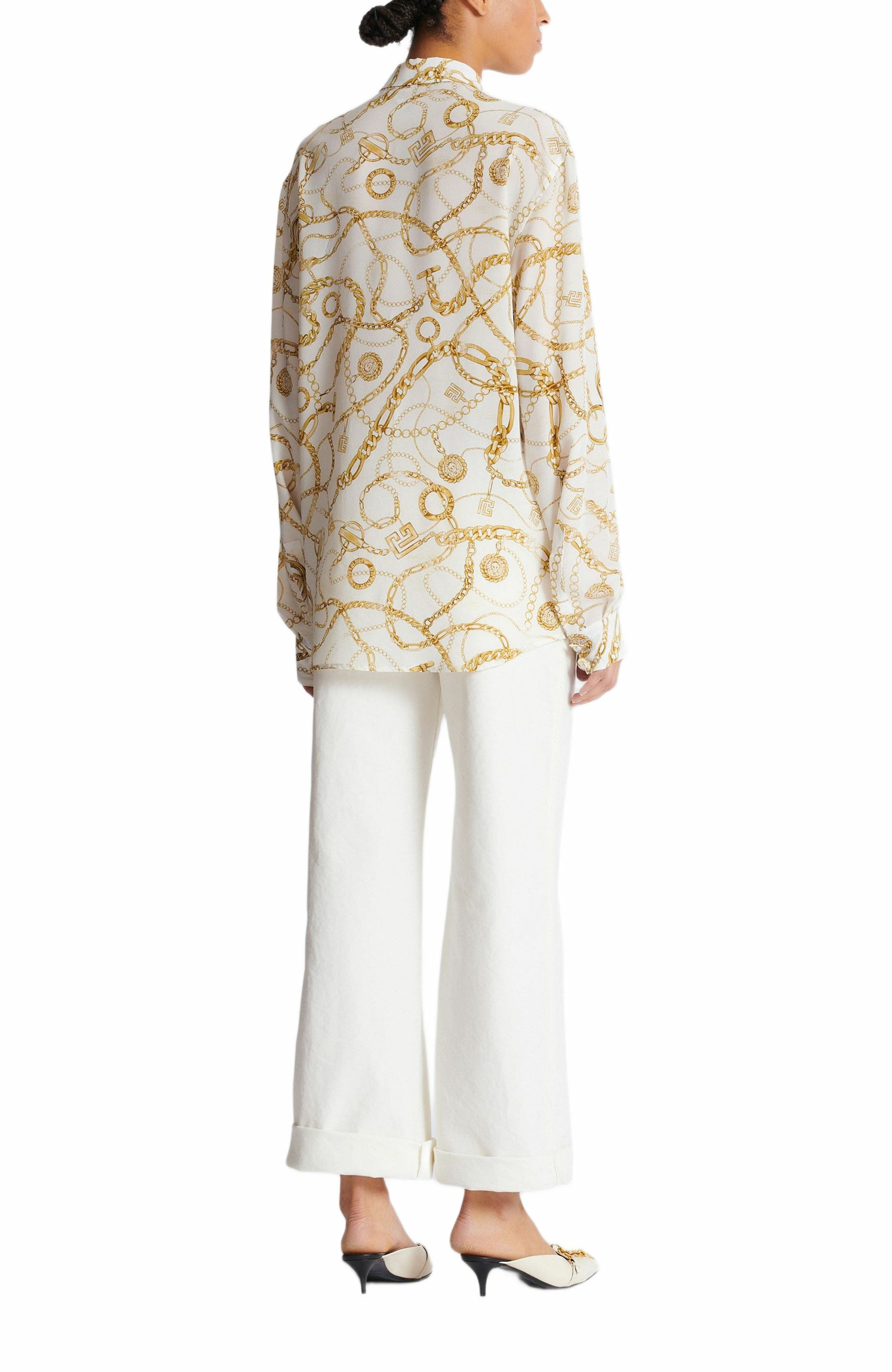 Printed silk shirt with Balmain Chains pattern in Gold at Nordstrom - 3