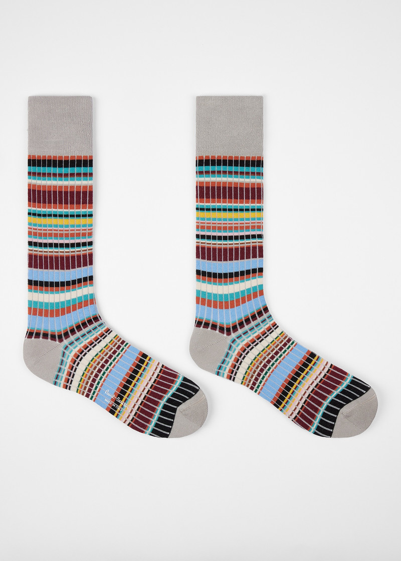 Paul Smith Grey 'Signature Stripe' Ribbed Socks outlook