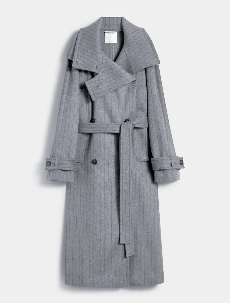 Pinstriped trench coat in pure wool - RUNWAY - MEDIUM GREY - 1