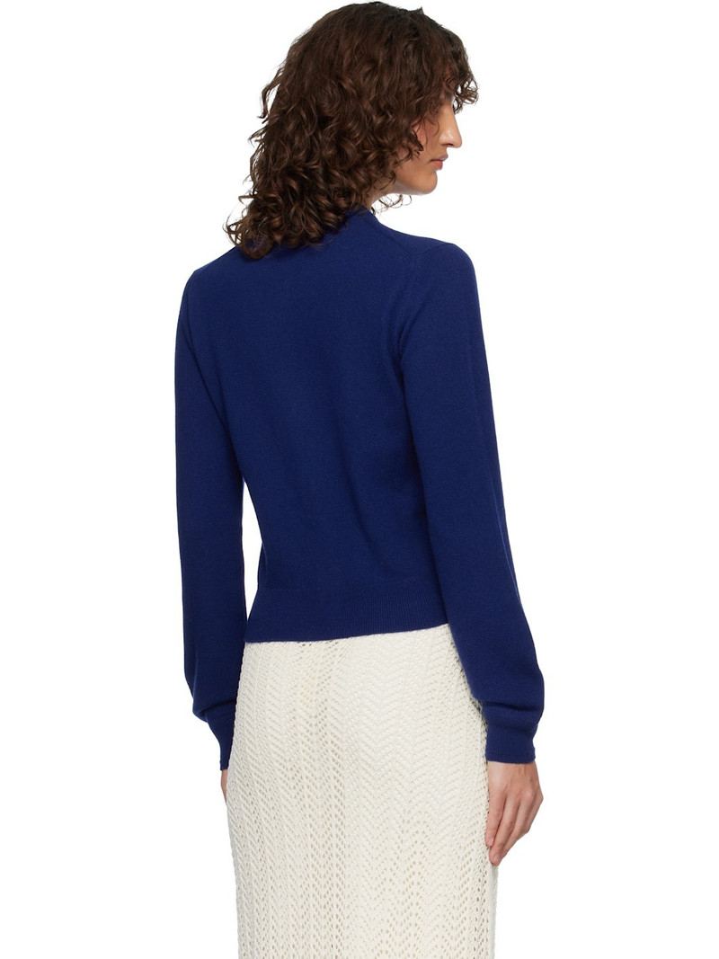 Blue Wool Crew Neck Long Sleeves Cardigan 3