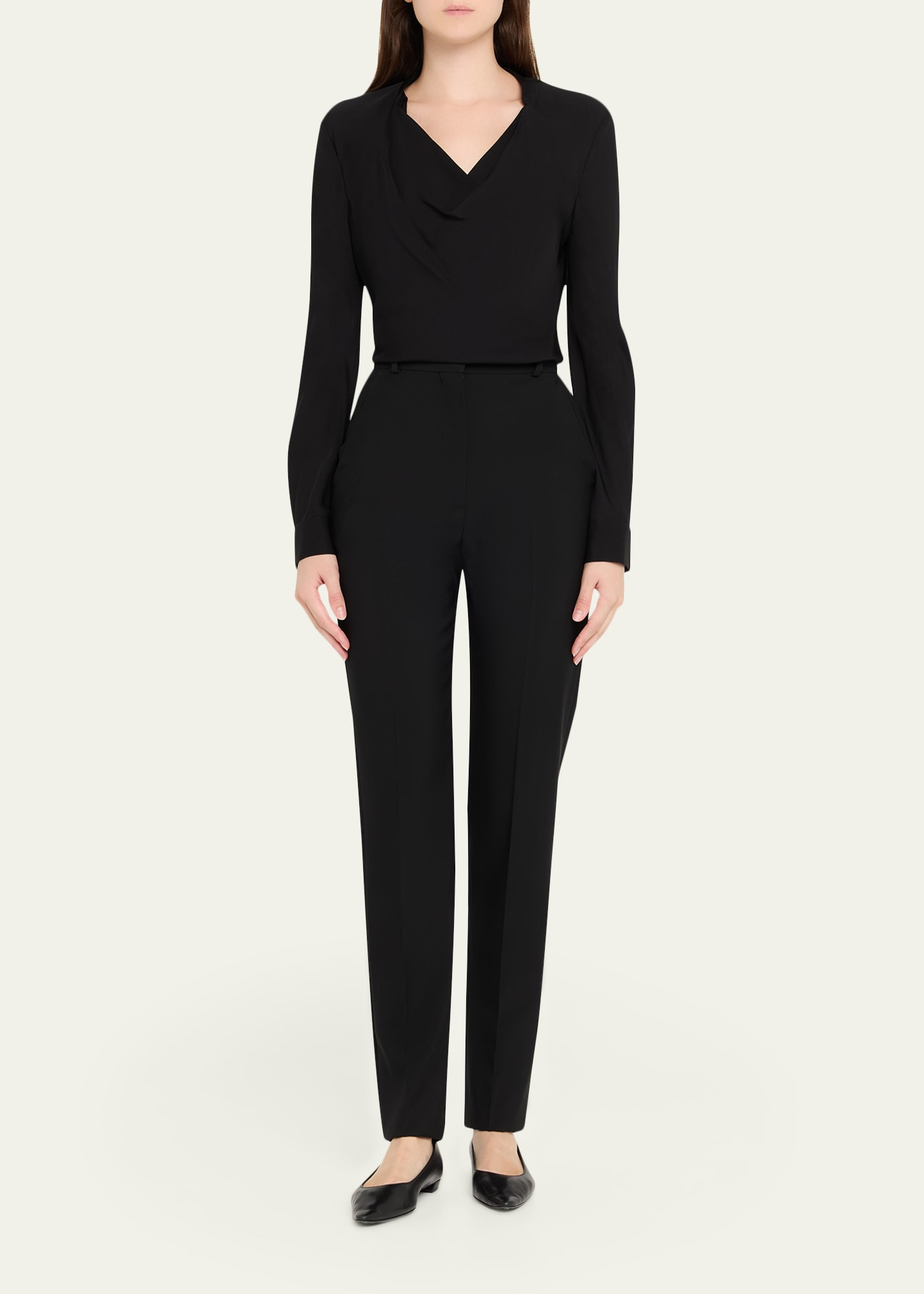 Draped Long-Sleeve Silk Blouse - 2