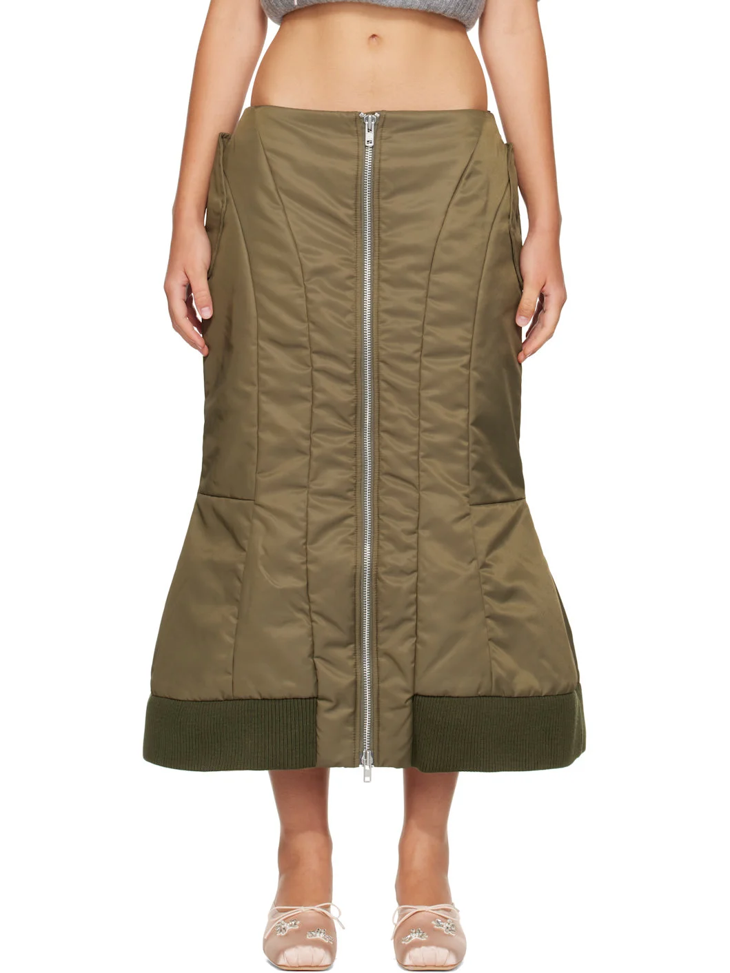 Khaki Padded Sculpt Bomber Skirt - 1