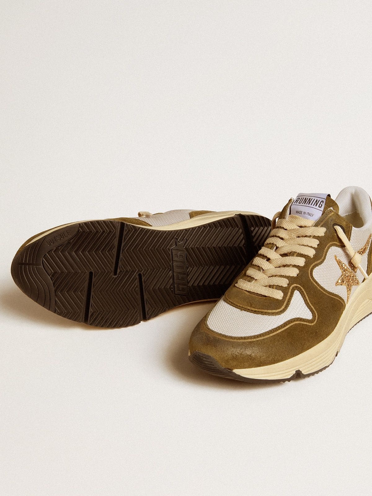 Women’s Running Sole in brown suede and mesh with gold glitter star - 3