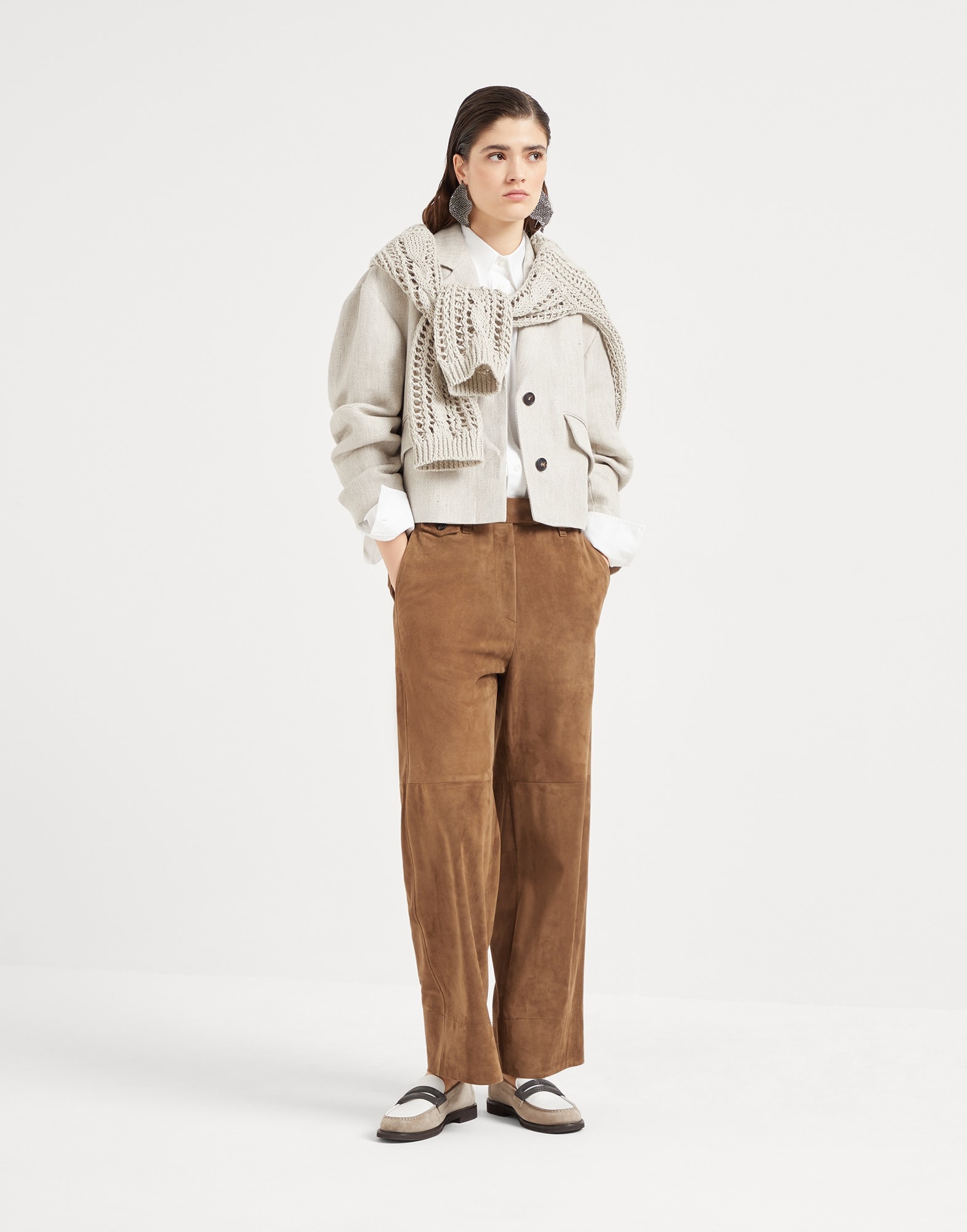 Suede cropped chino trousers - 4