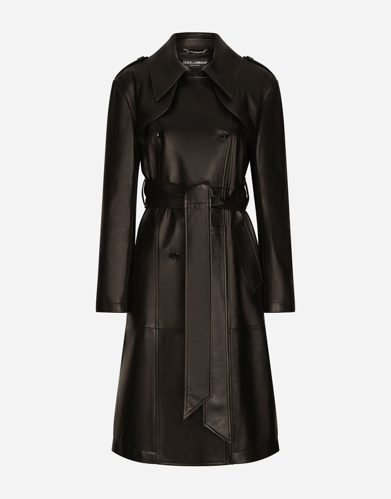 Belted double-breasted leather coat 1