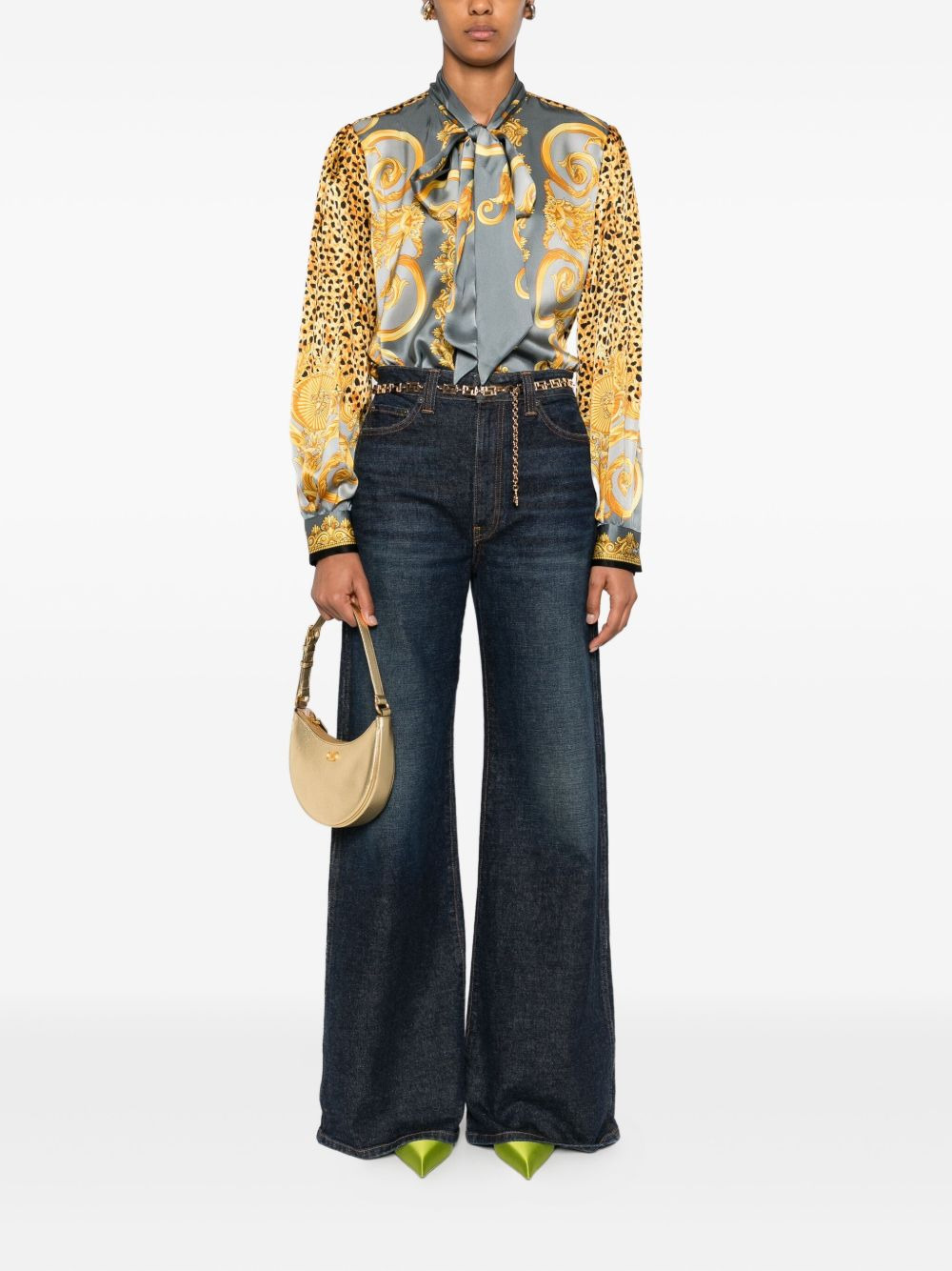 cheetah foulard silk lavallière shirt - 2