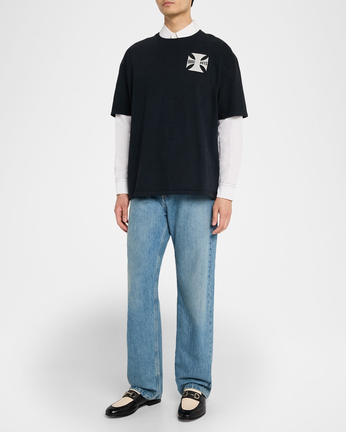 RHUDE BOYS/長袖Tシャツ/M Rhude cross-embellished T-shirt | REVERSIBLE
