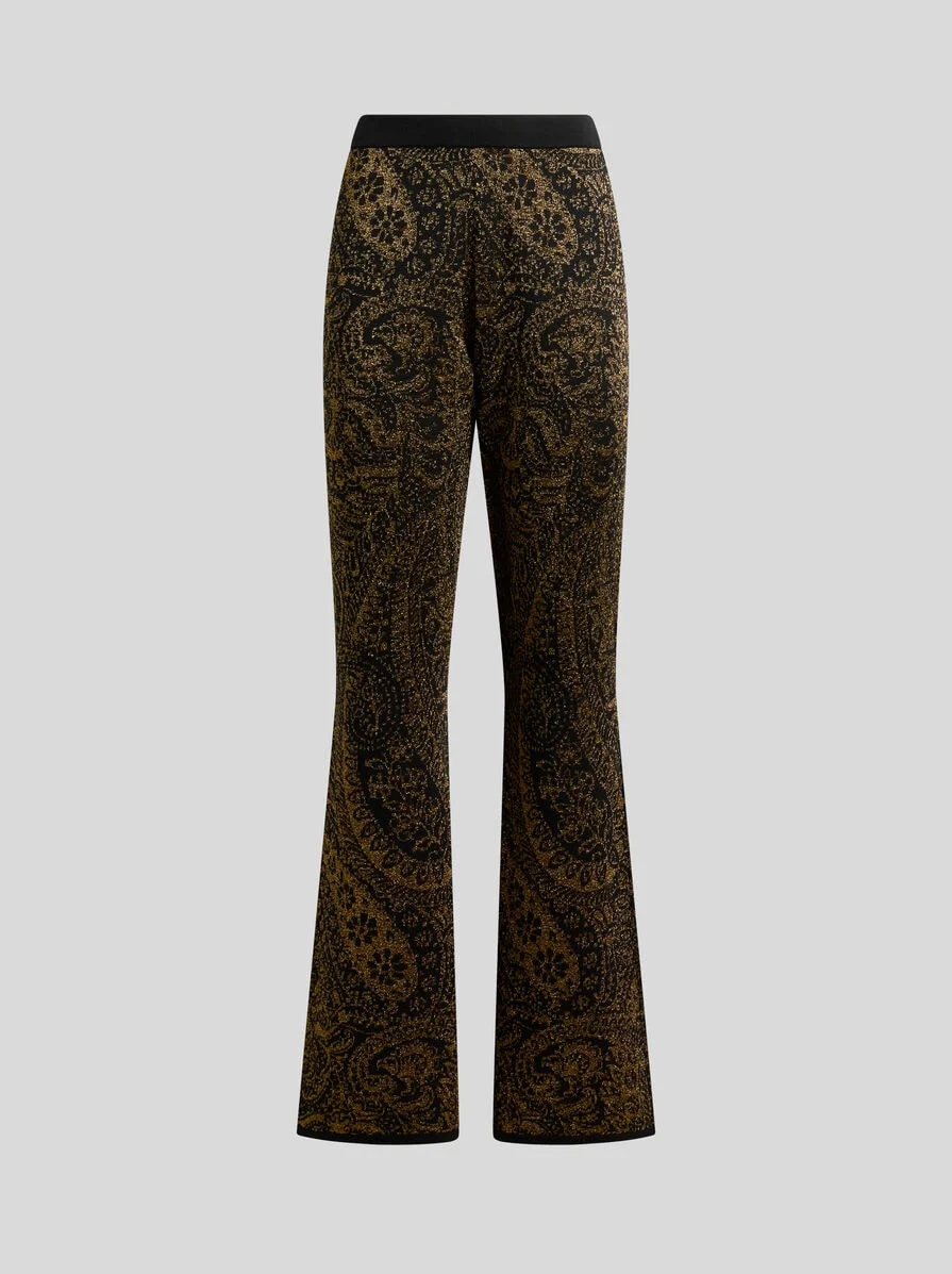 FLARED TROUSERS IN WOOL-BLEND JACQUARD WITH METALLIC PAISLEY MOTIF - 1