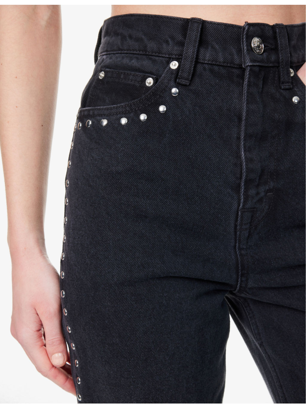 Stud-Embellished Straight-Leg Denim Jeans - 5