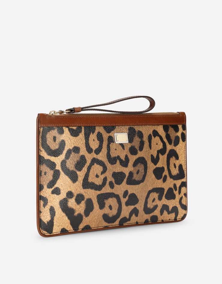 Flat toiletry bag in leopard-print Crespo with branded plate - 2