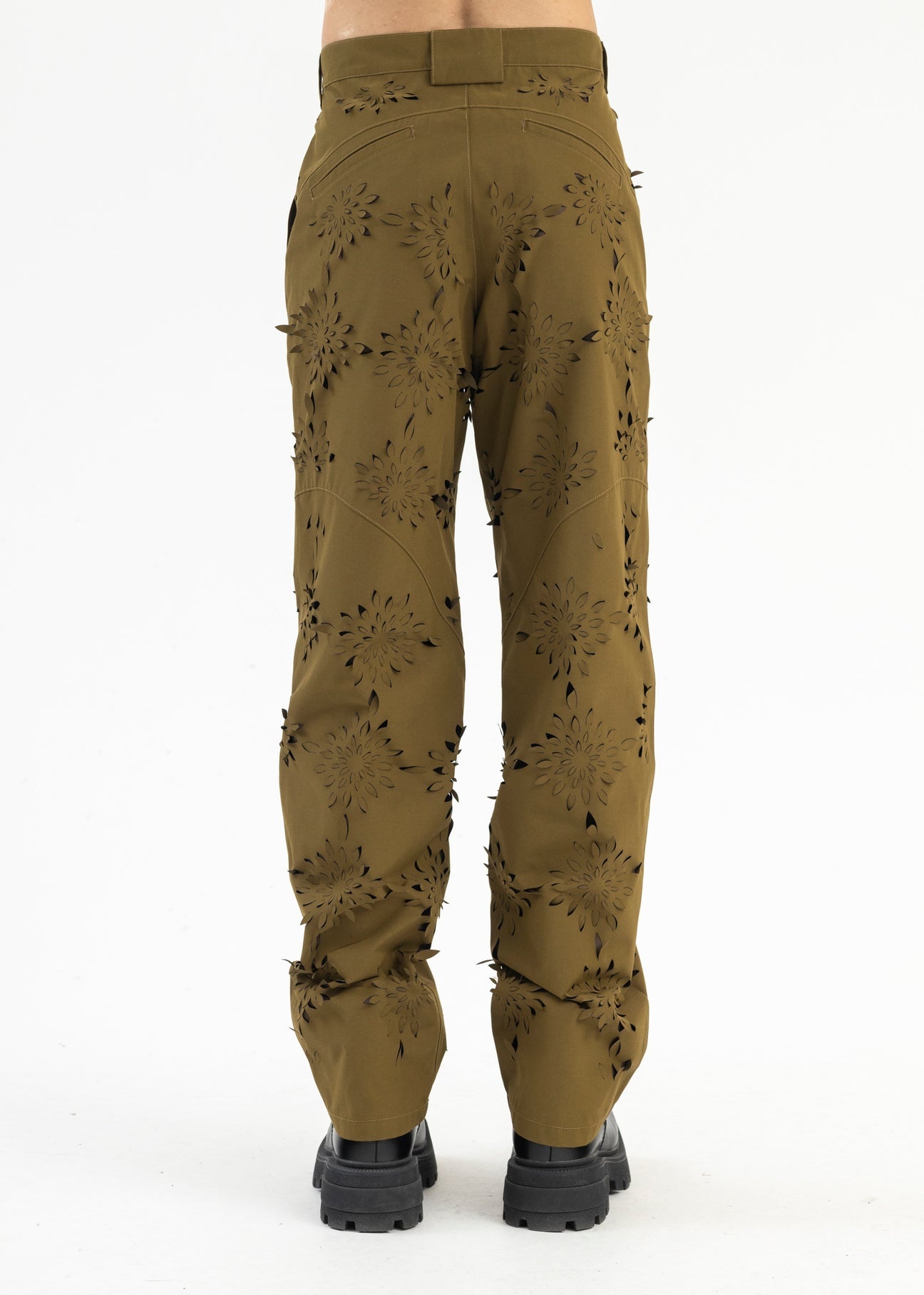 YELLOW-GREEN LASER-SLASHED FLOWER TROUSERS - 2