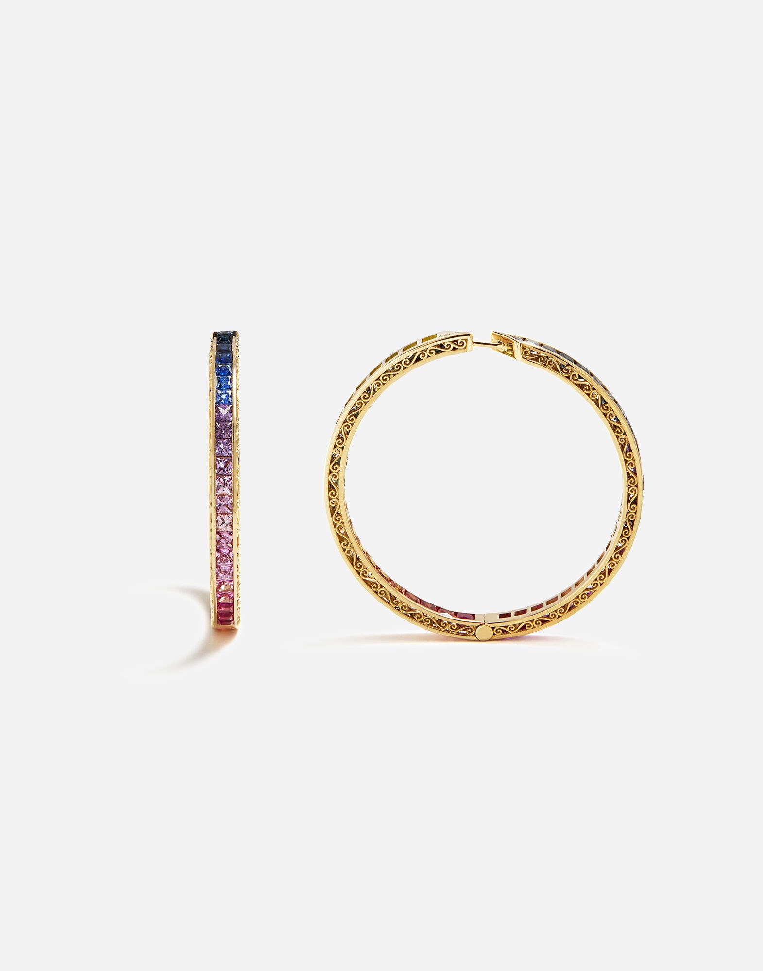 Multi-colored sapphire hoop earrings - 2