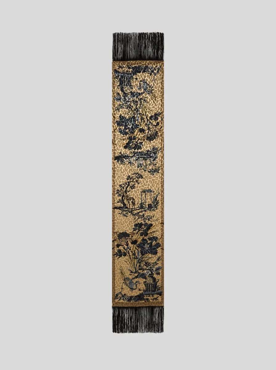 SILK-BLEND VELVET SCARF WITH LEOPARD MOTIF - 1
