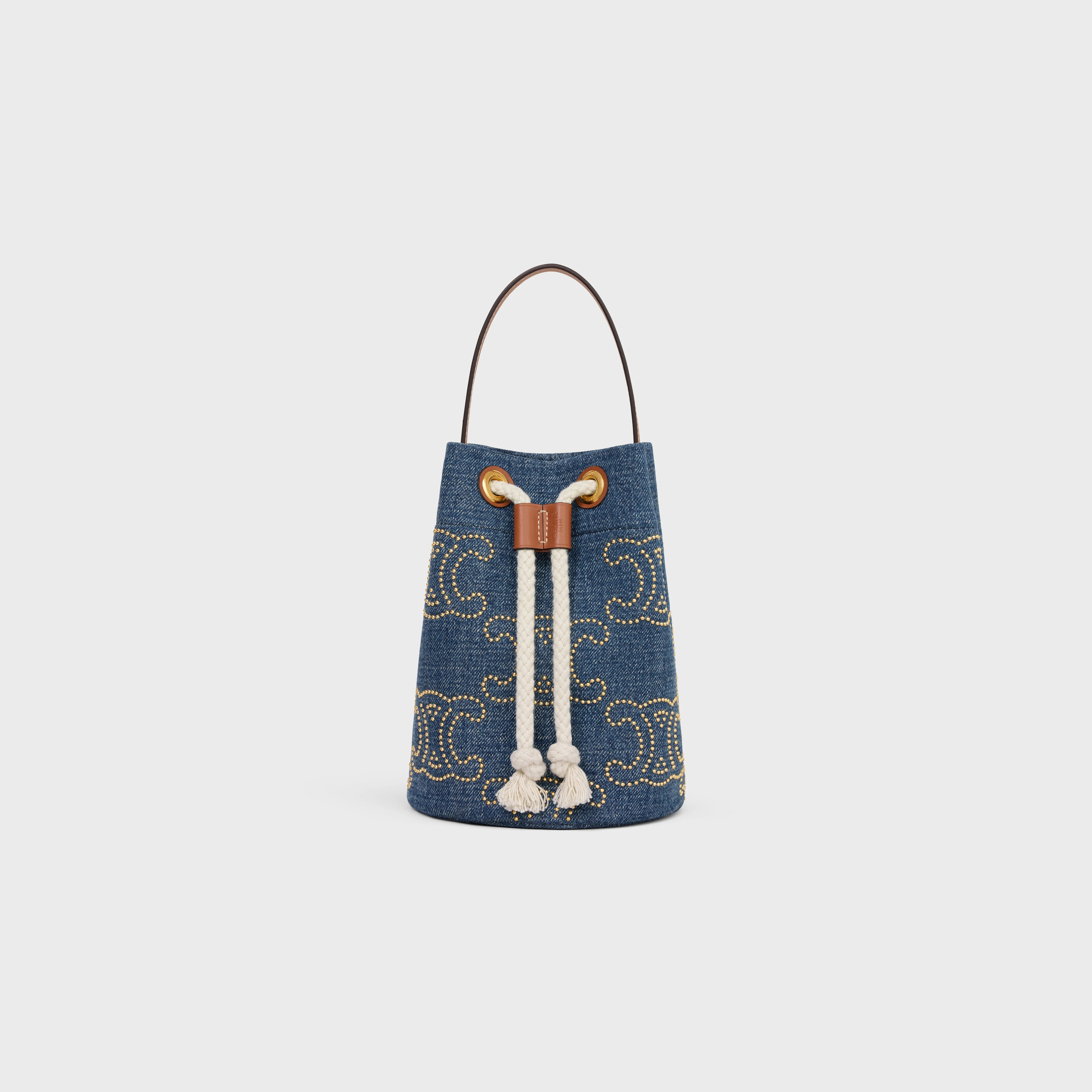 Teen Drawstring in DENIM WITH TRIOMPHE STUDS AND CALFSKIN - 1