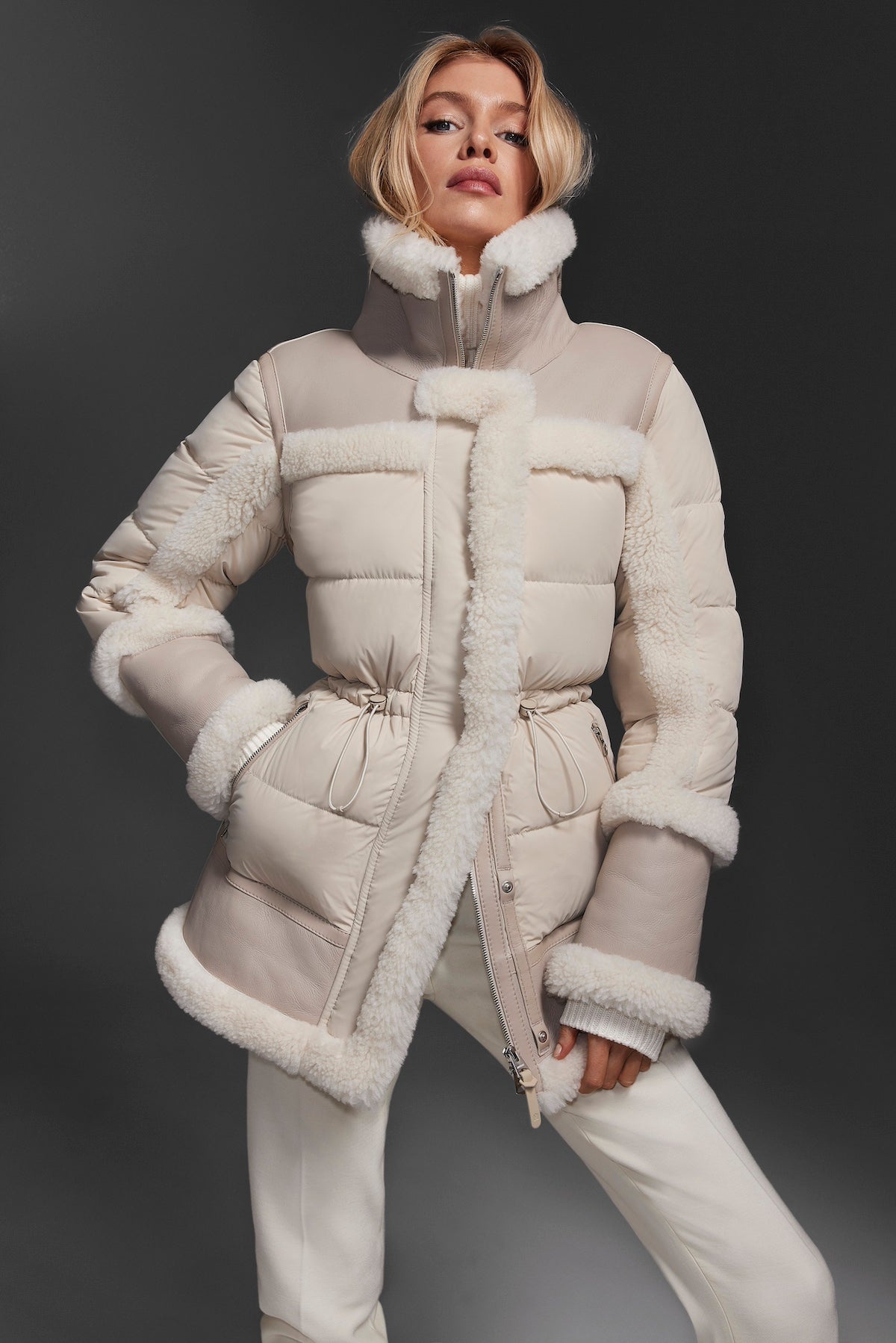 LILIBETH Mixed-media shearling down parka - 4