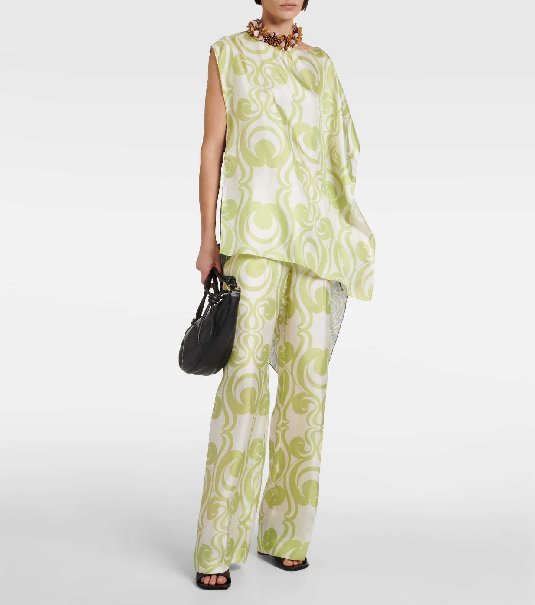 Printed silk wide-leg pants - 2