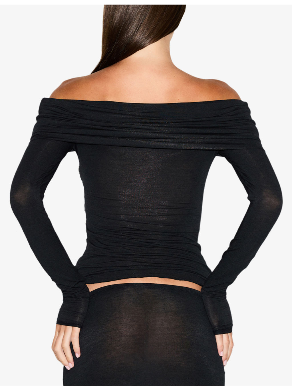 Sheer Modal Off Shoulder Long-Sleeve Jersey Top - 4
