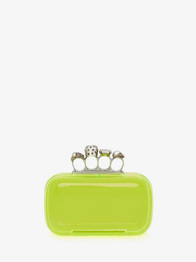 Women's Skull Four Ring Clutch in Acid Yellow 3