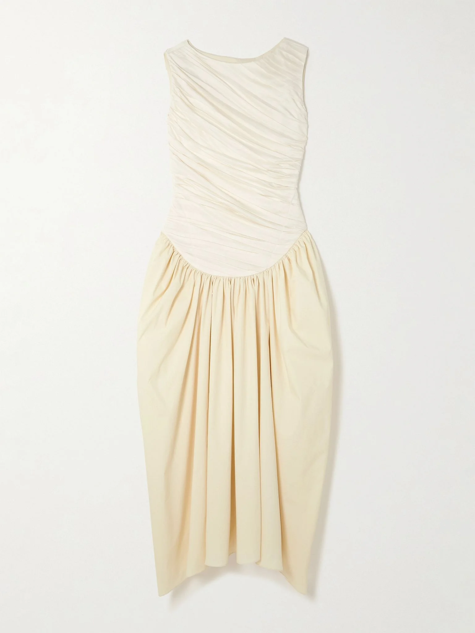 Ora gathered TENCEL™ Lyocell and cotton-blend poplin and jersey midi dress Cream - 1